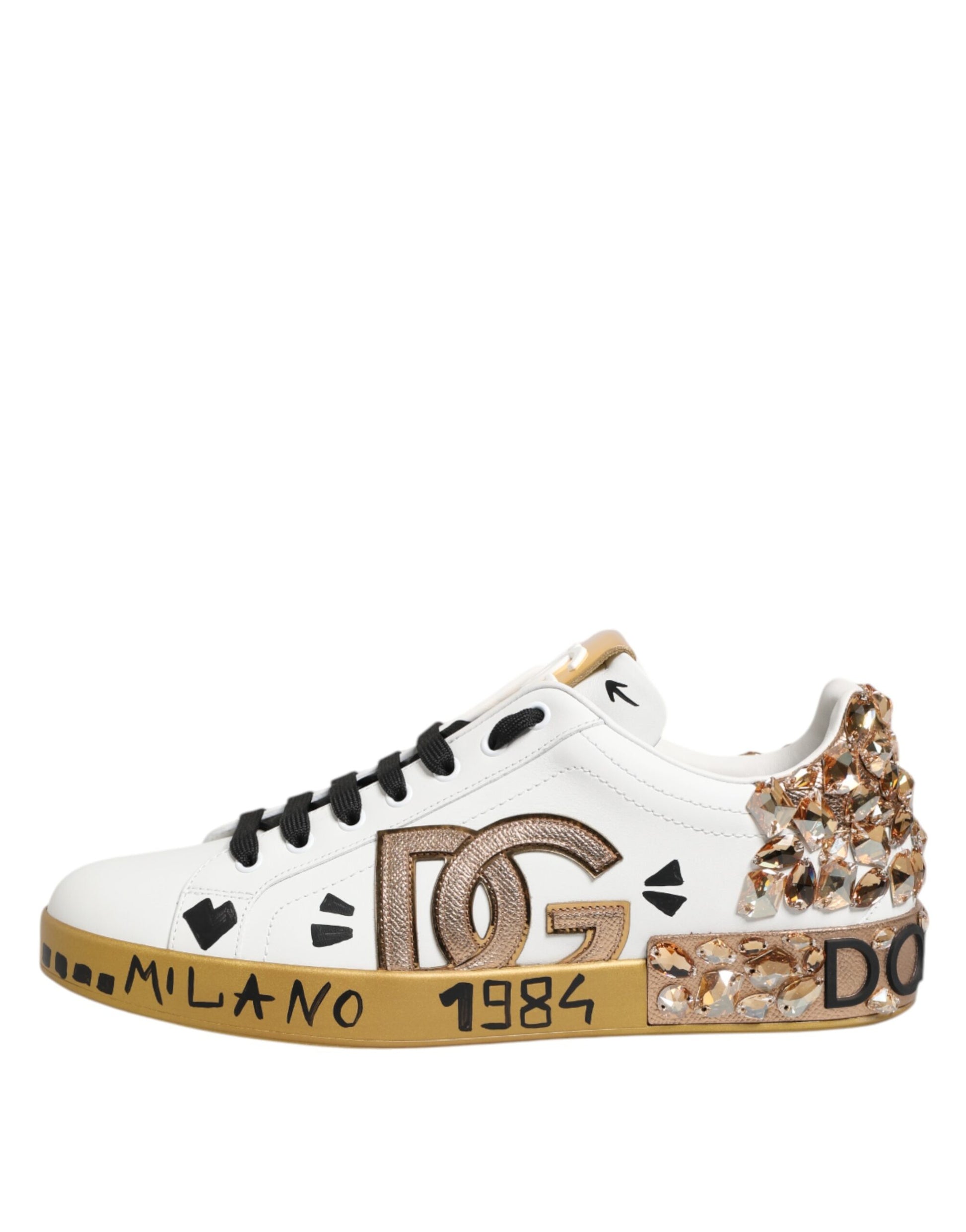 Dolce & Gabbana White Gold Crystal Portofino Sneakers Shoes Curated Luxury Accessories by Orvyn