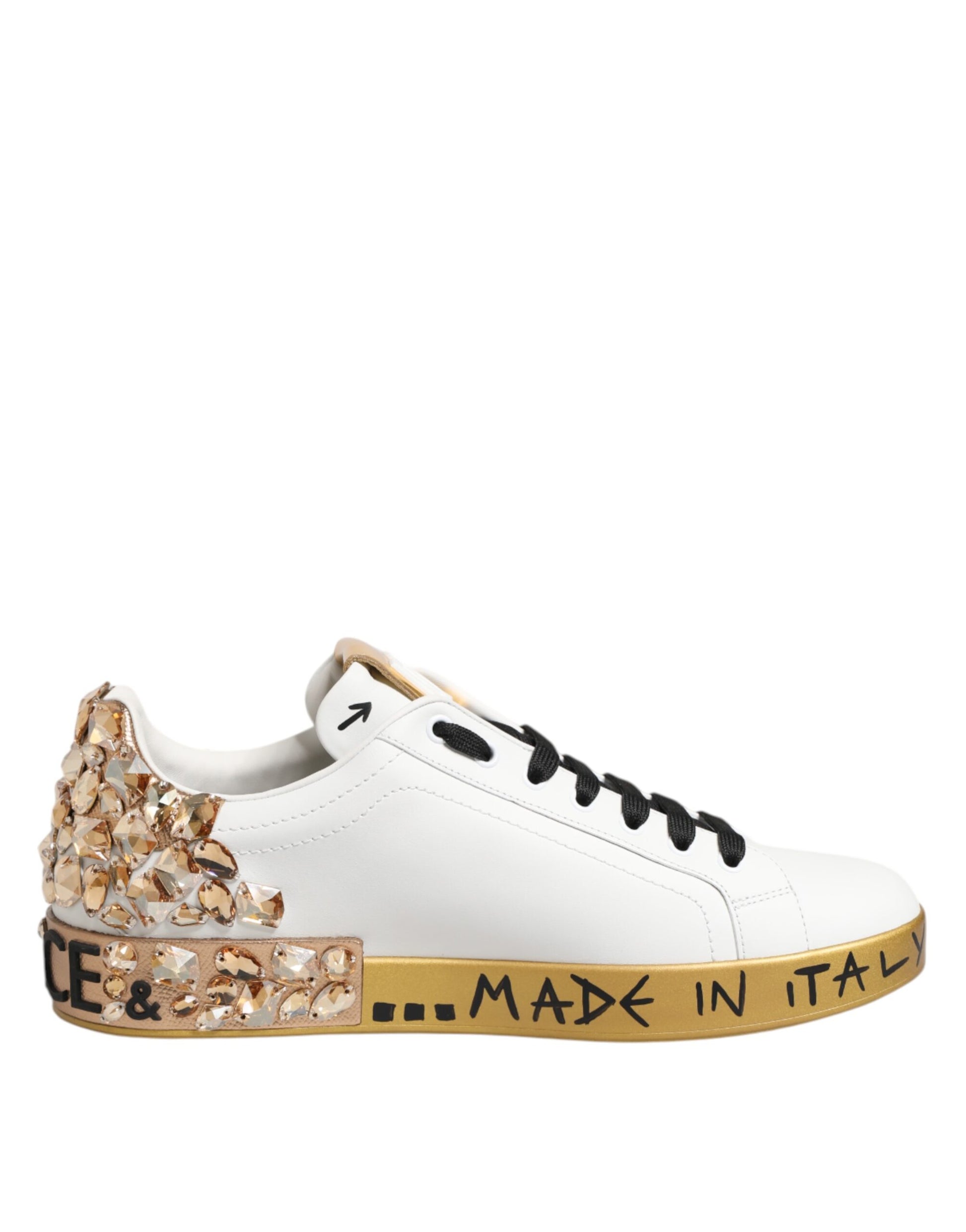 Dolce & Gabbana White Gold Crystal Portofino Sneakers Shoes Curated Luxury Accessories by Orvyn
