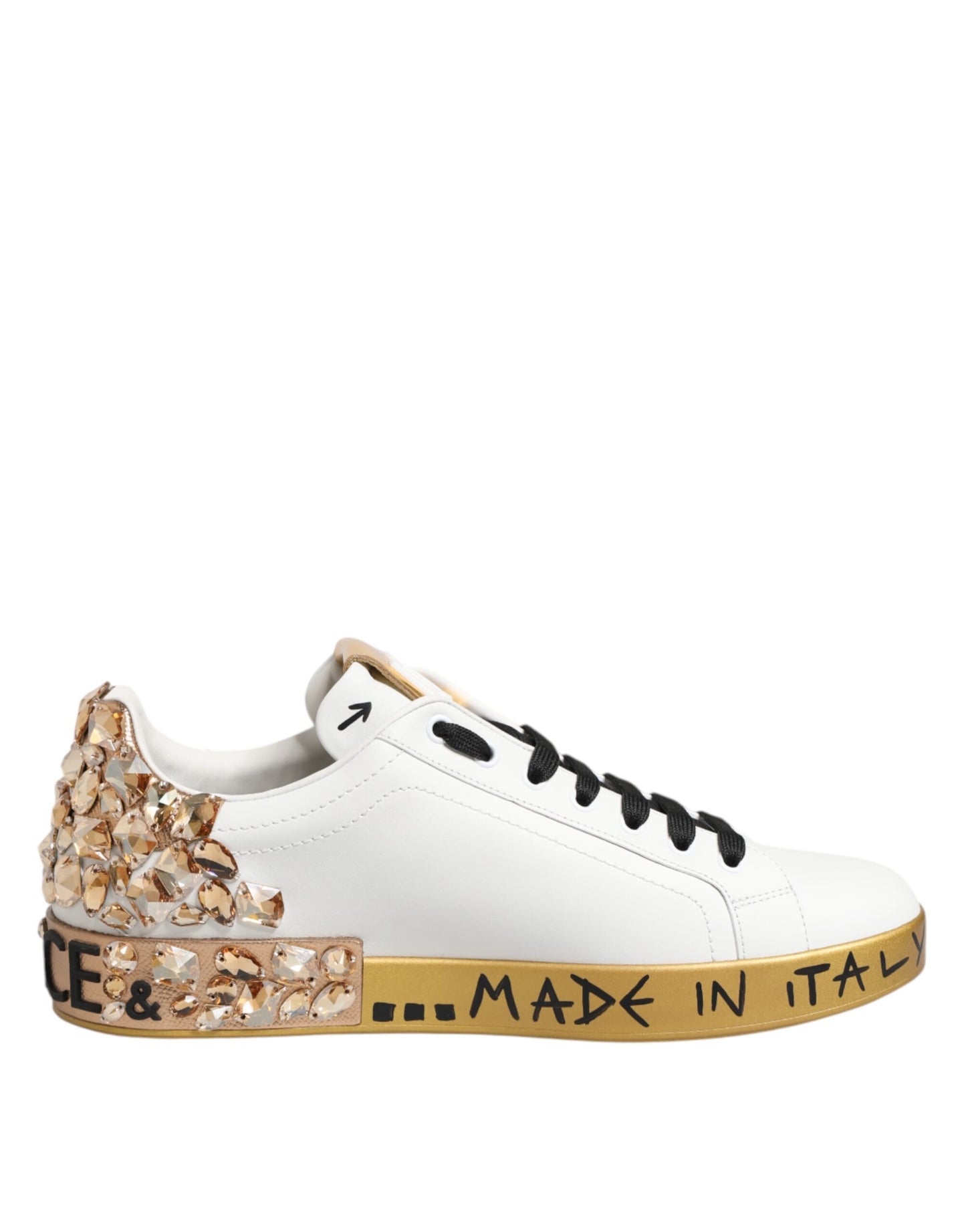Dolce & Gabbana White Gold Crystal Portofino Sneakers Shoes Curated Luxury Accessories by Orvyn