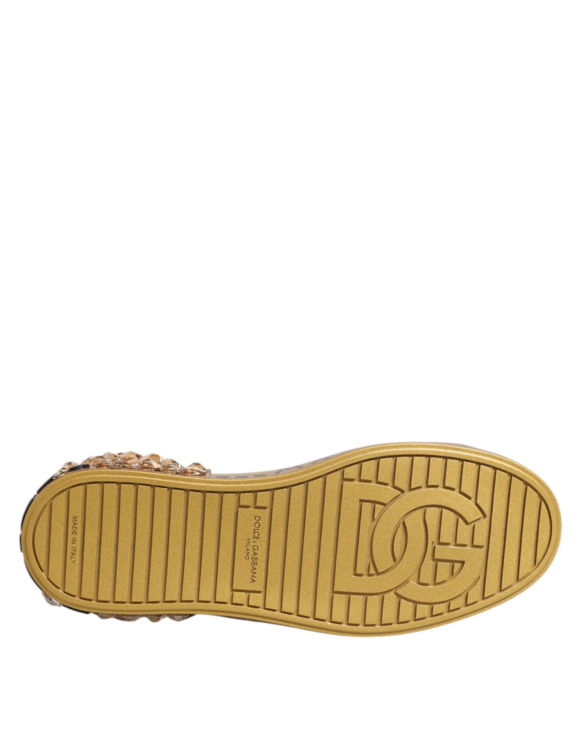 Dolce & Gabbana White Gold Crystal Portofino Sneakers Shoes Curated Luxury Accessories by Orvyn