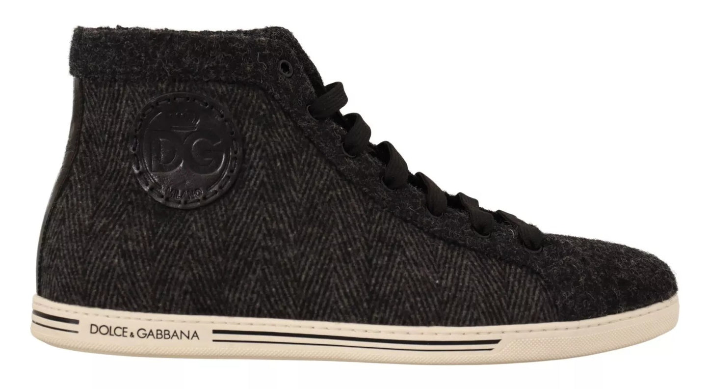 Dolce & Gabbana Gray Wool Cotton Casual High Top Sneakers Curated Luxury Accessories by Orvyn