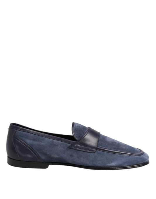 Dolce & Gabbana Blue Suede Leather Loafers Moccasin Shoes Curated Luxury Accessories by Orvyn