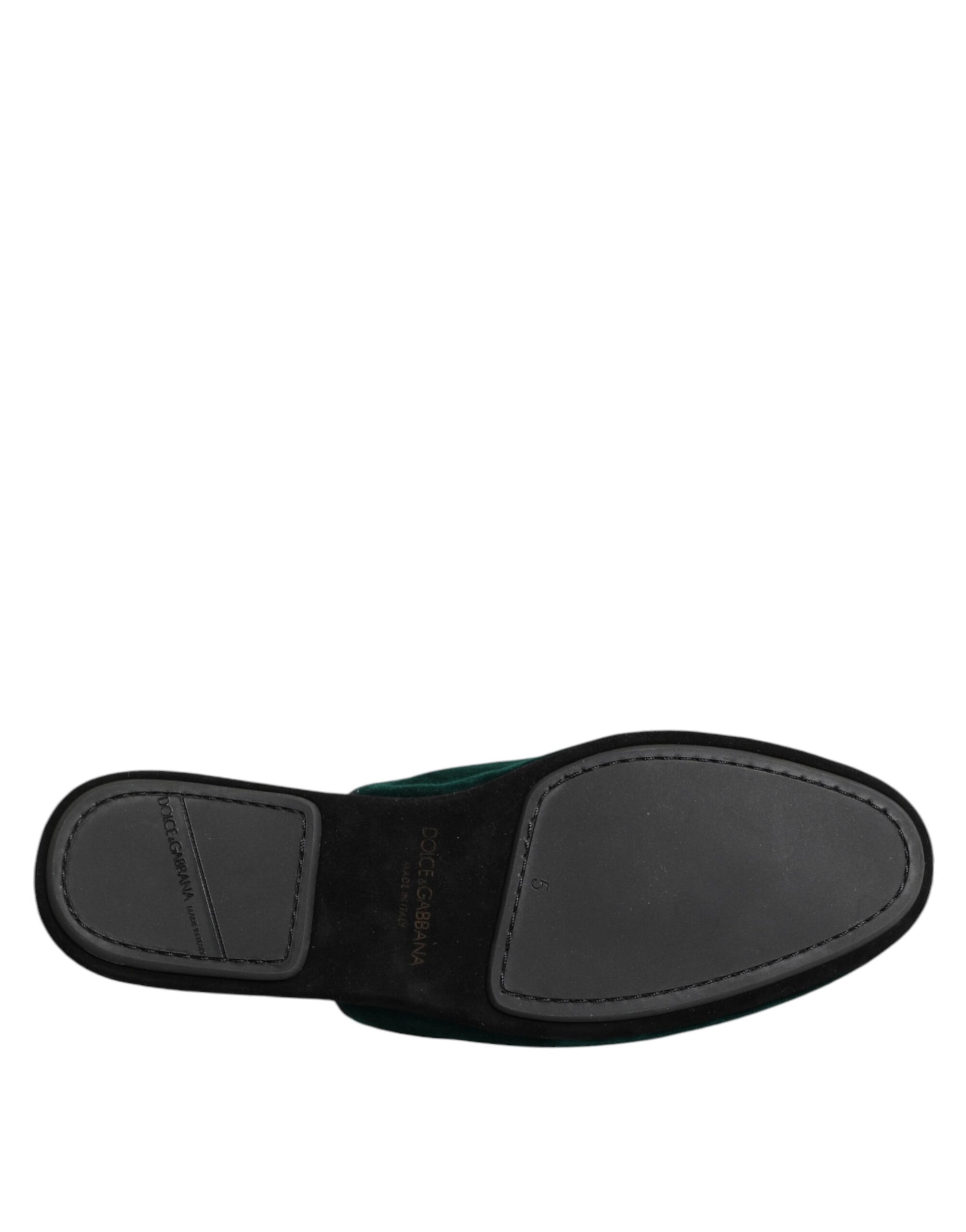 Dolce & Gabbana Green Velvet Cross Embellished Slippers Shoes Curated Luxury Accessories by Orvyn