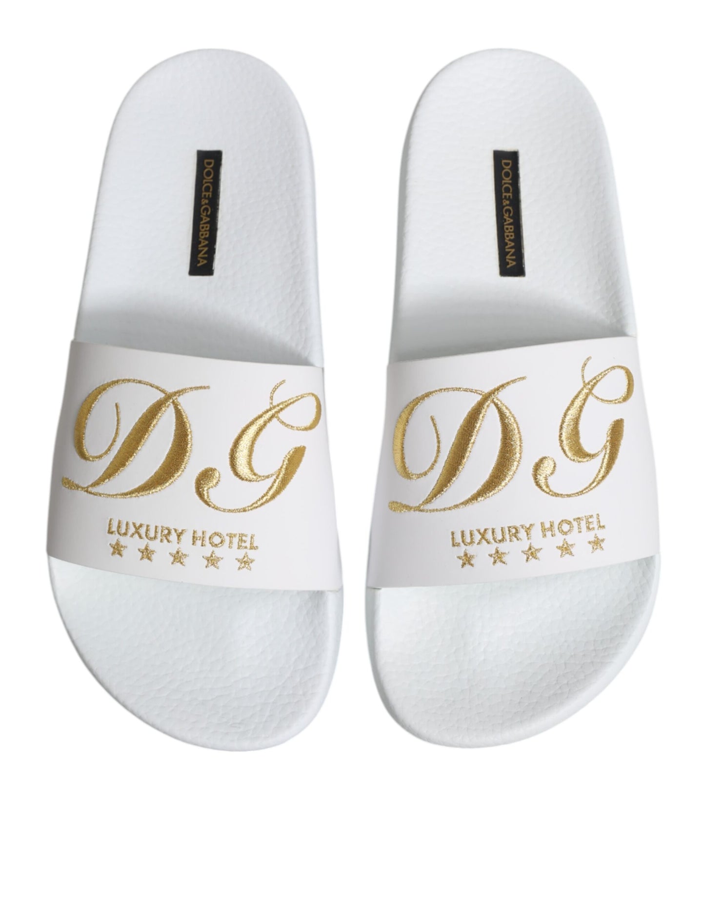 Dolce & Gabbana White Leather Slides Sandals Beachwear Shoes Curated Luxury Accessories by Orvyn
