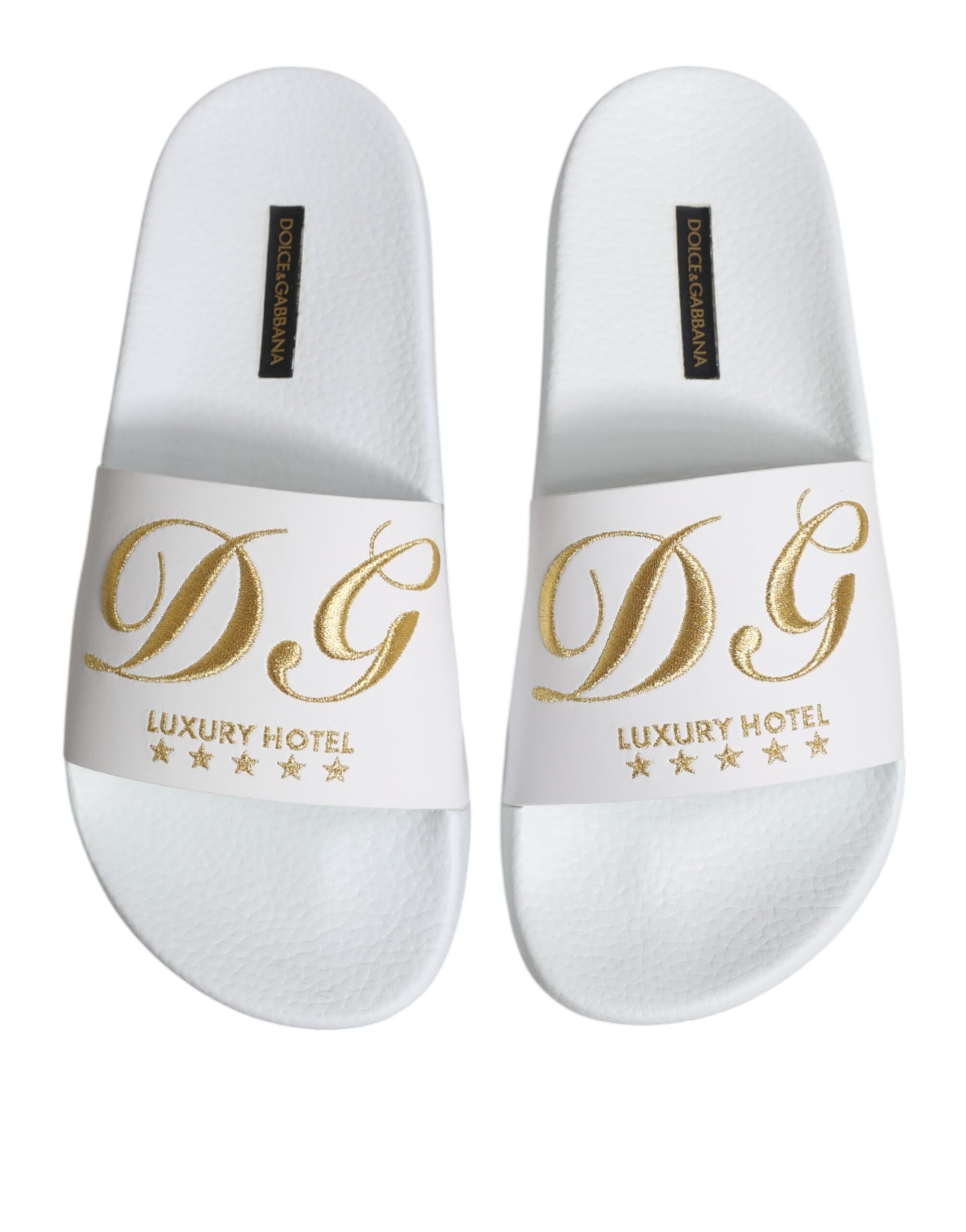 Dolce & Gabbana White Leather Slides Sandals Beachwear Shoes Curated Luxury Accessories by Orvyn