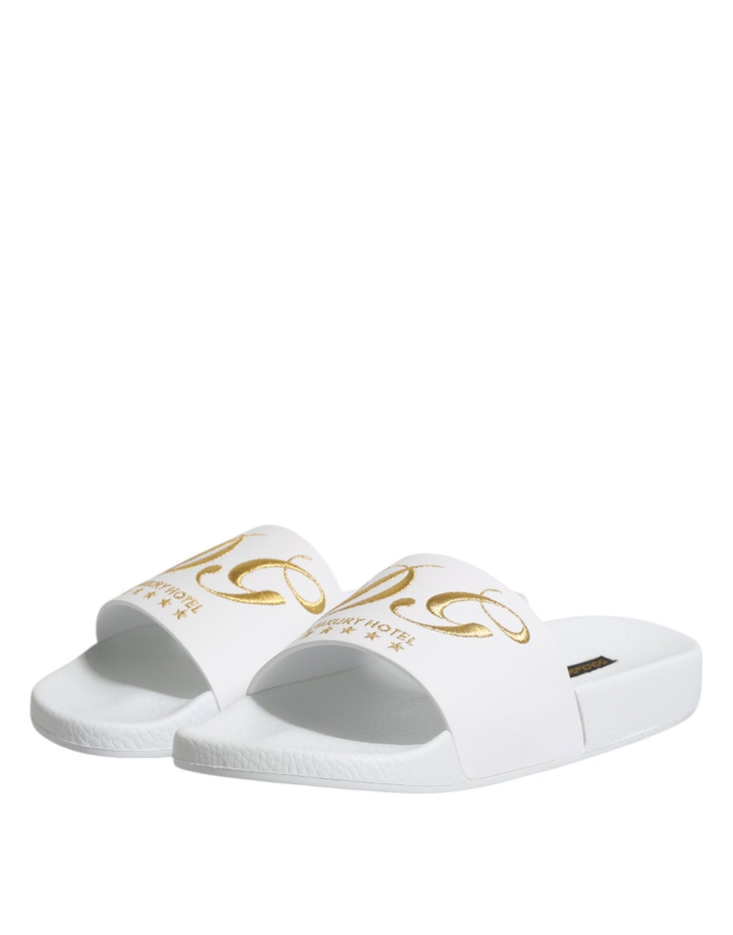 Dolce & Gabbana White Leather Slides Sandals Beachwear Shoes Curated Luxury Accessories by Orvyn