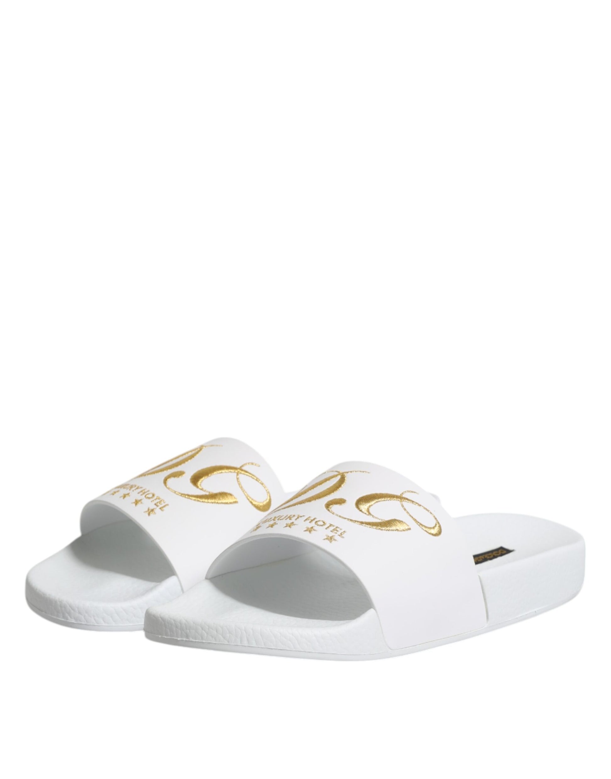 Dolce & Gabbana White Leather Slides Sandals Beachwear Shoes Curated Luxury Accessories by Orvyn