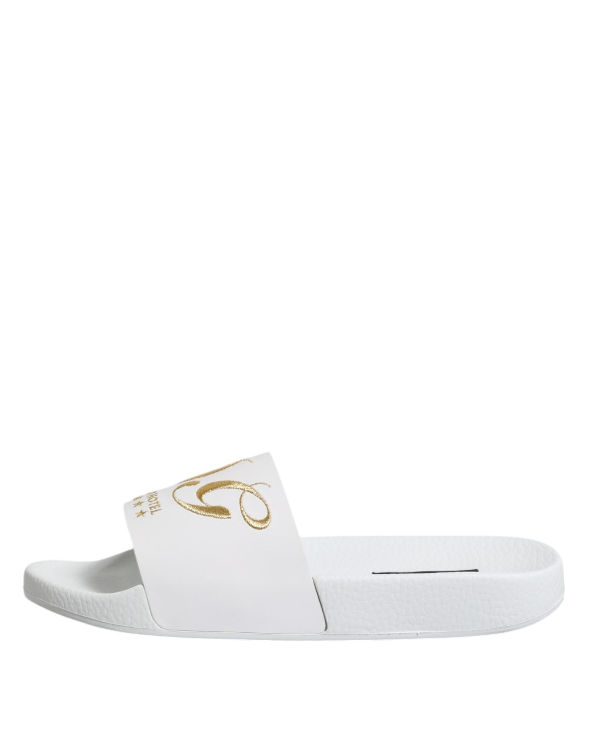 Dolce & Gabbana White Leather Slides Sandals Beachwear Shoes Curated Luxury Accessories by Orvyn