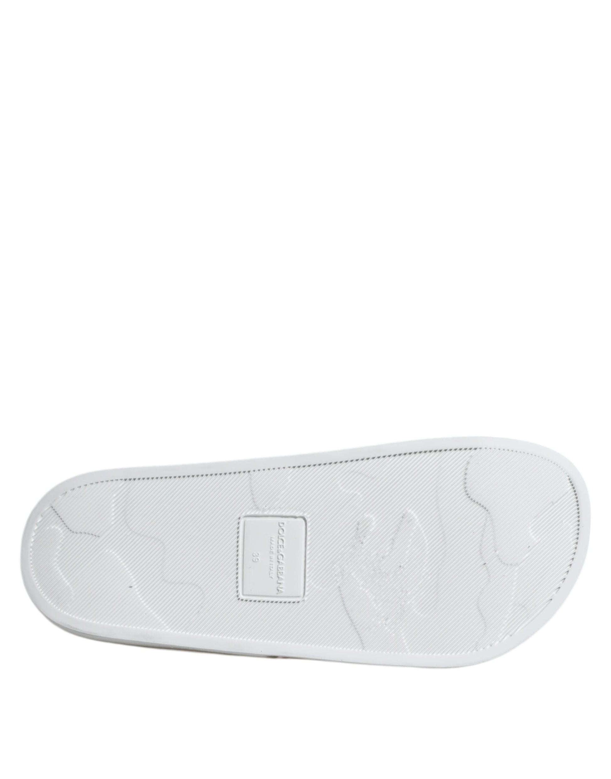Dolce & Gabbana White Leather Slides Sandals Beachwear Shoes Curated Luxury Accessories by Orvyn