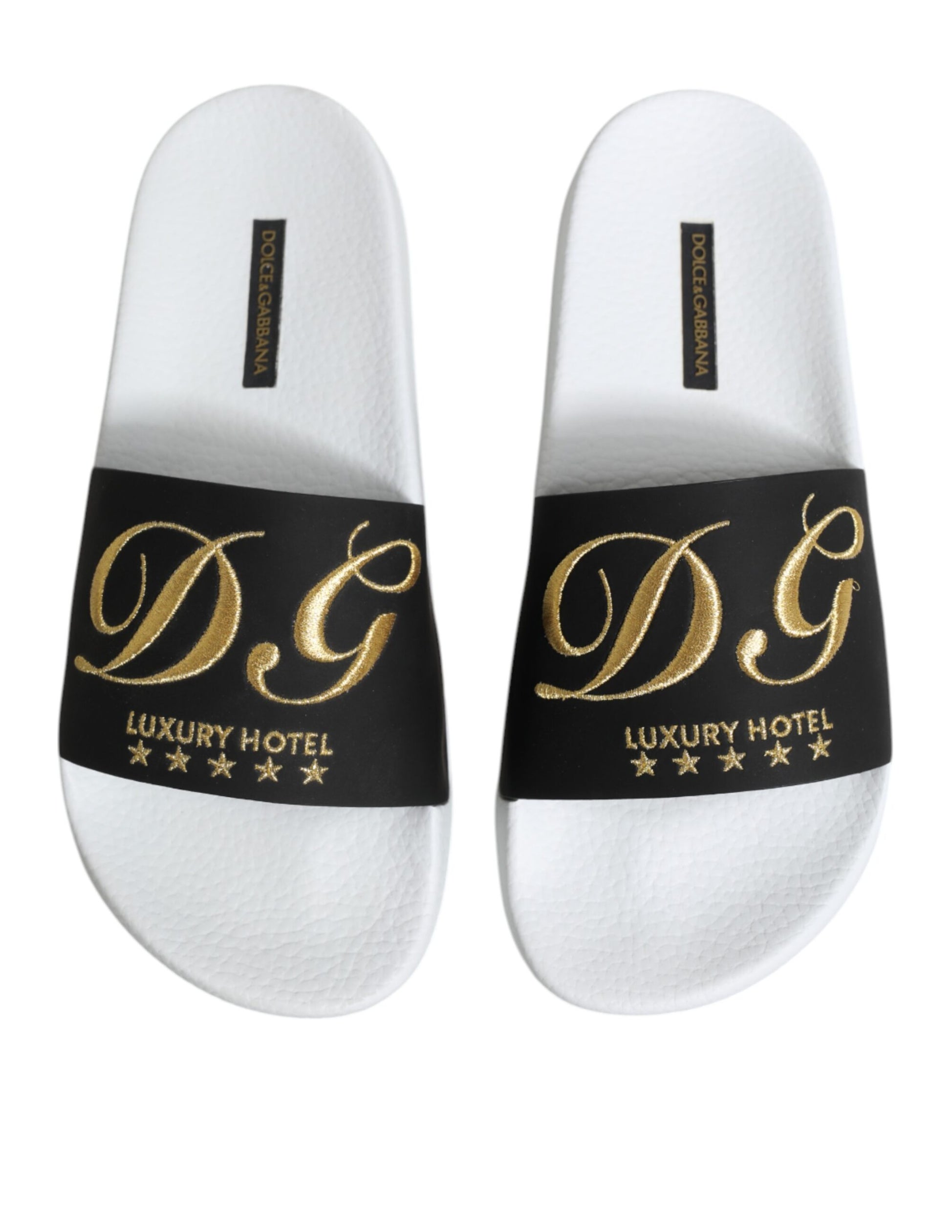 Dolce & Gabbana White Black Leather Sandals Beachwear Shoes Curated Luxury Accessories by Orvyn