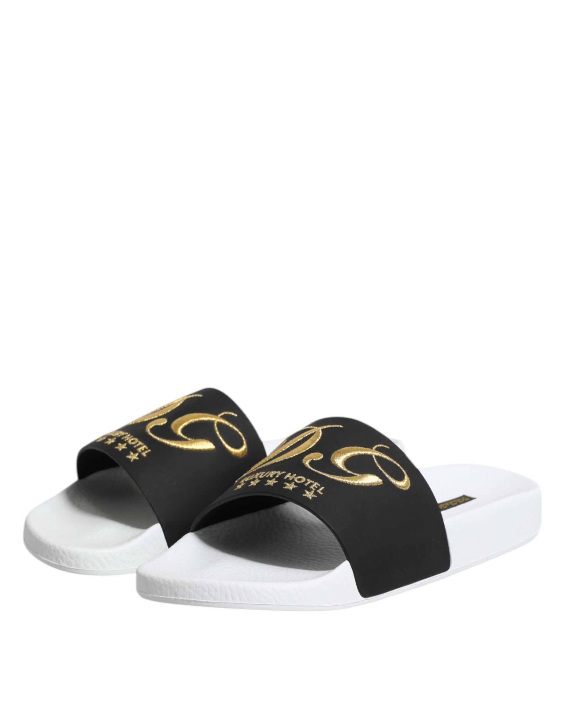 Dolce & Gabbana White Black Leather Sandals Beachwear Shoes Curated Luxury Accessories by Orvyn
