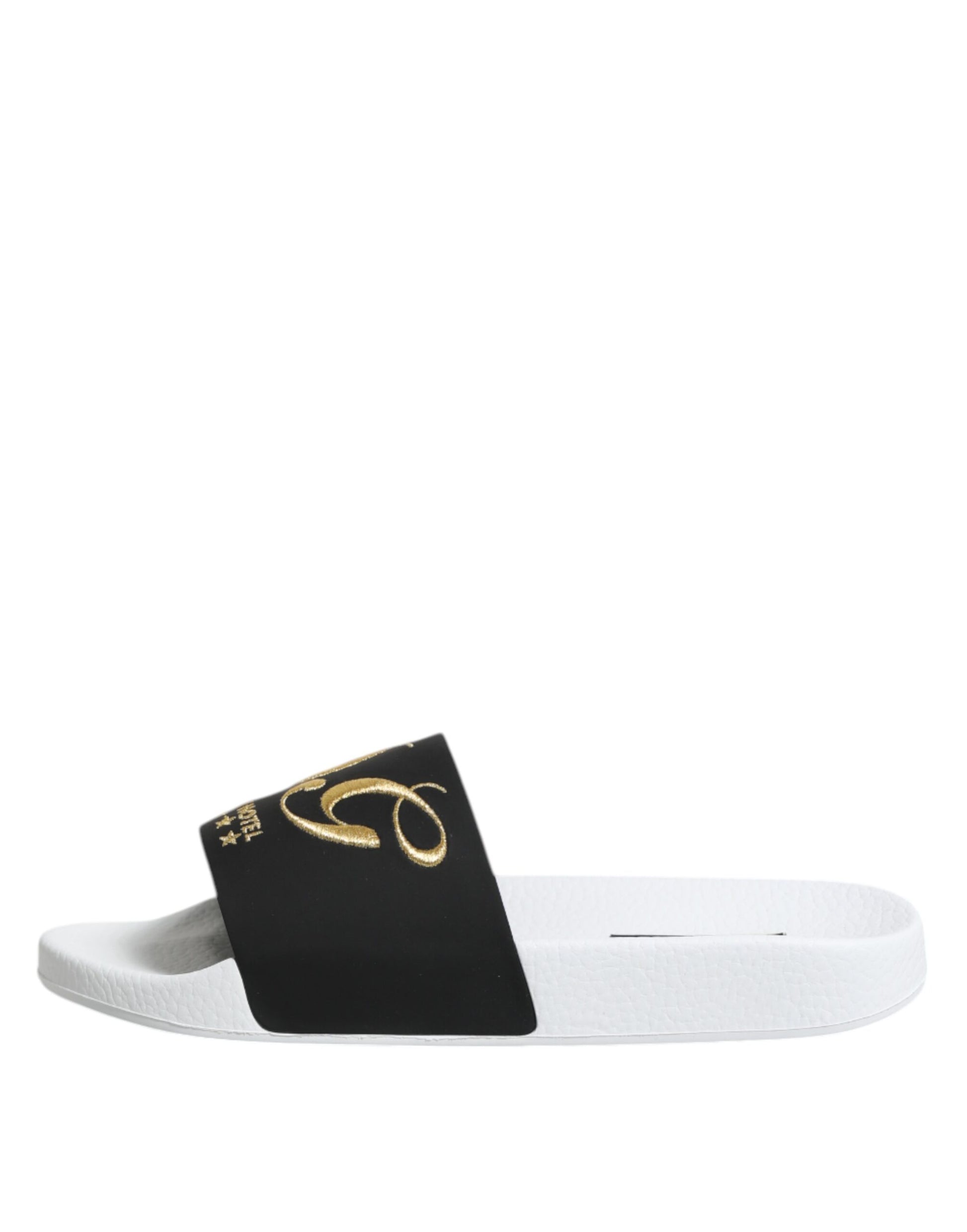 Dolce & Gabbana White Black Leather Sandals Beachwear Shoes Curated Luxury Accessories by Orvyn