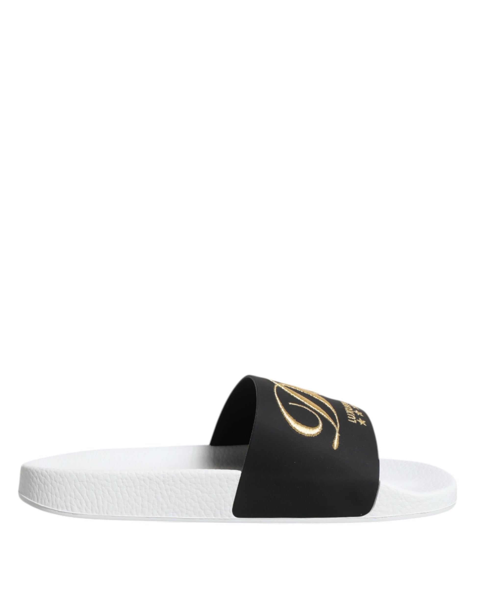 Dolce & Gabbana White Black Leather Sandals Beachwear Shoes Curated Luxury Accessories by Orvyn