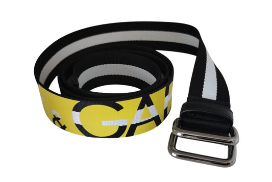Dolce & Gabbana Black Yellow Logo Striped Metal Buckle Belt schwarz