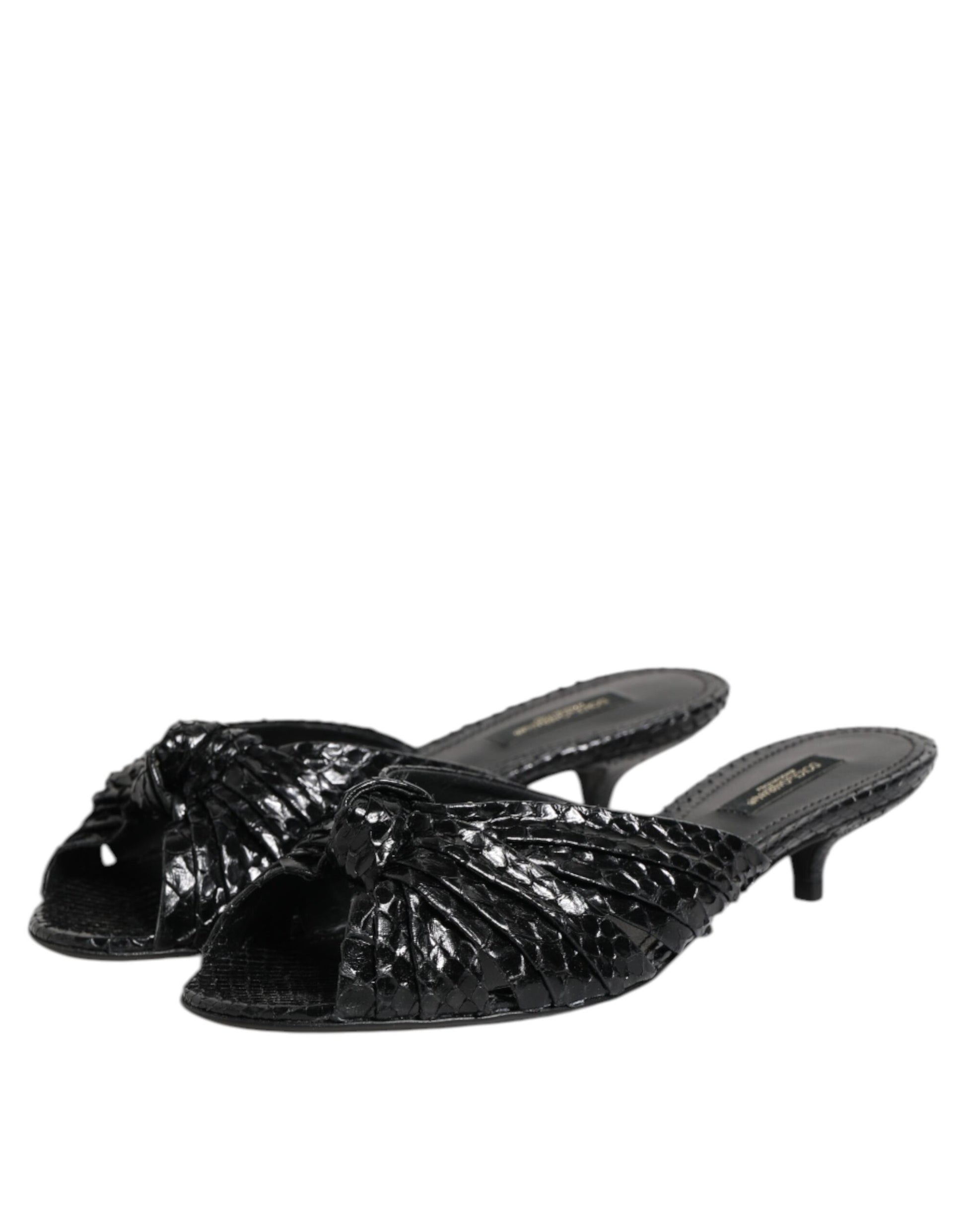 Dolce & Gabbana Black Leather Heels Slides Sandals Shoes Curated Luxury Accessories by Orvyn