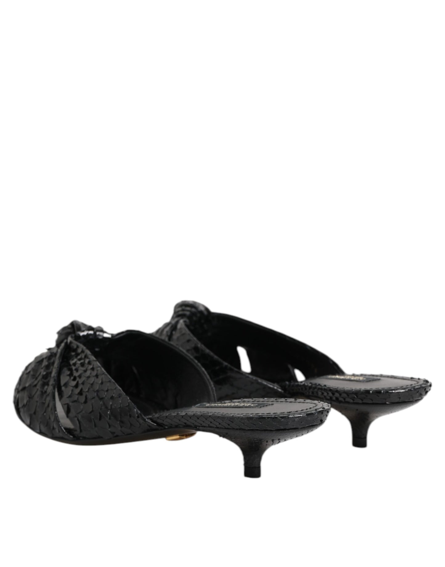 Dolce & Gabbana Black Leather Heels Slides Sandals Shoes Curated Luxury Accessories by Orvyn