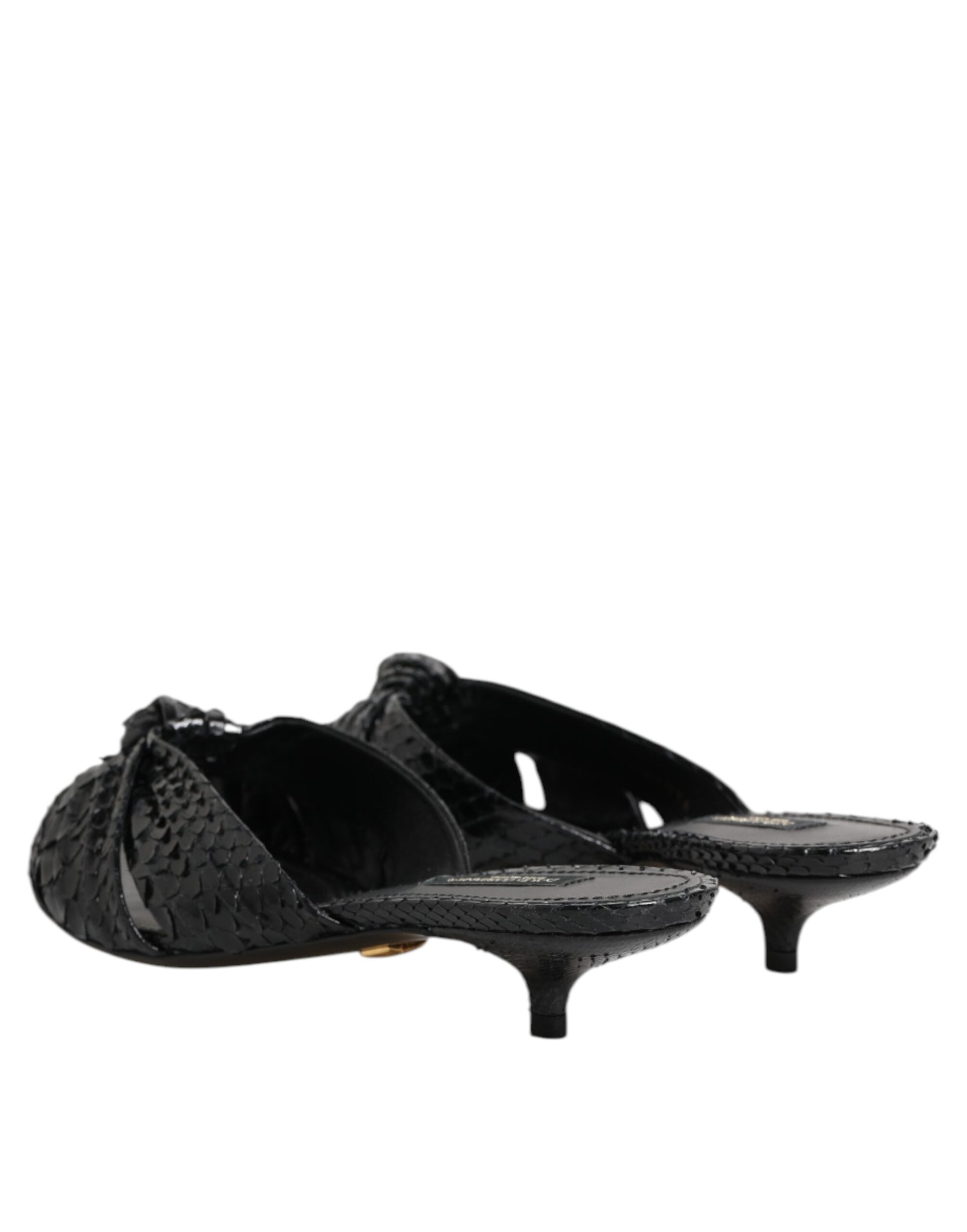 Dolce & Gabbana Black Leather Heels Slides Sandals Shoes Curated Luxury Accessories by Orvyn