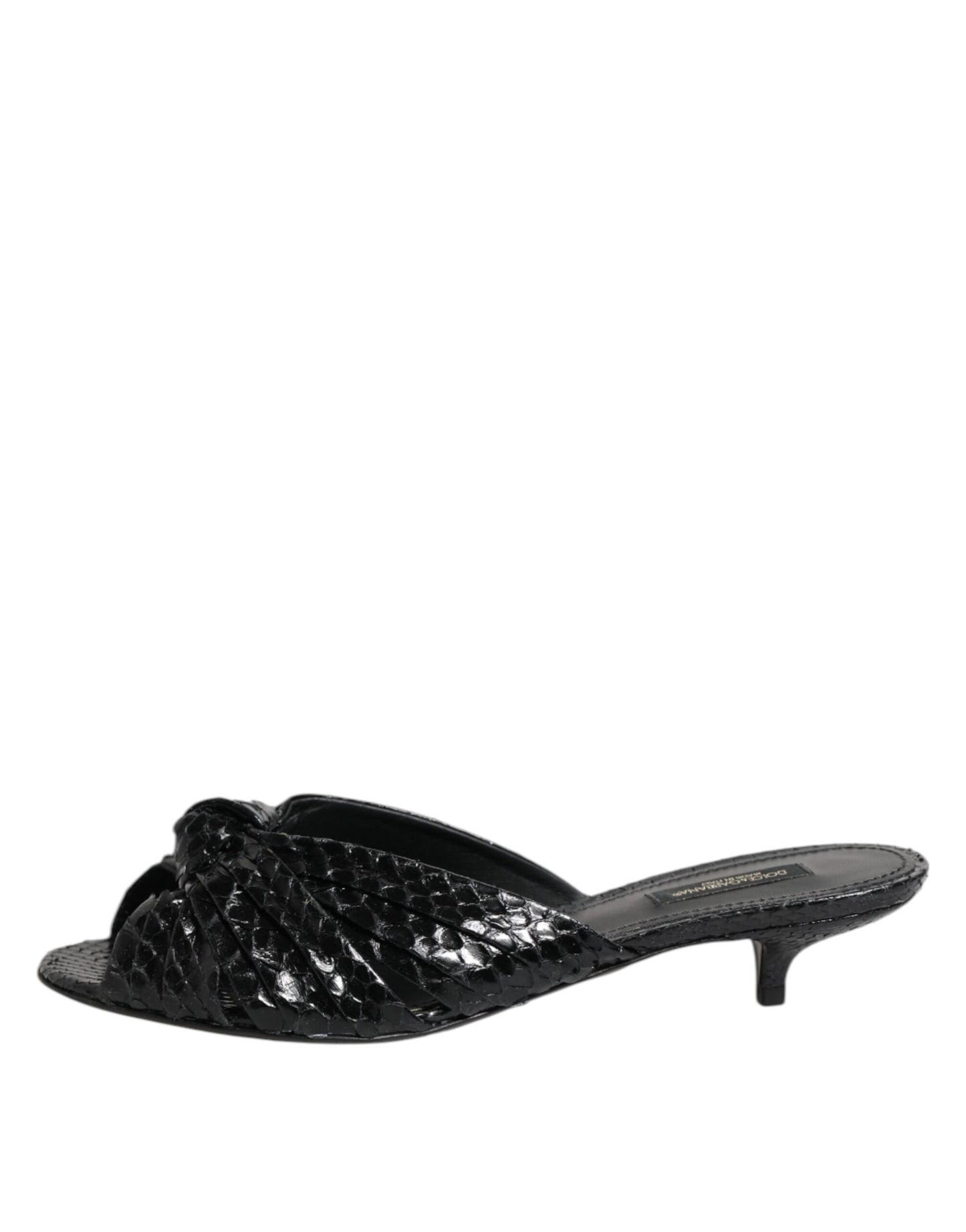 Dolce & Gabbana Black Leather Heels Slides Sandals Shoes Curated Luxury Accessories by Orvyn