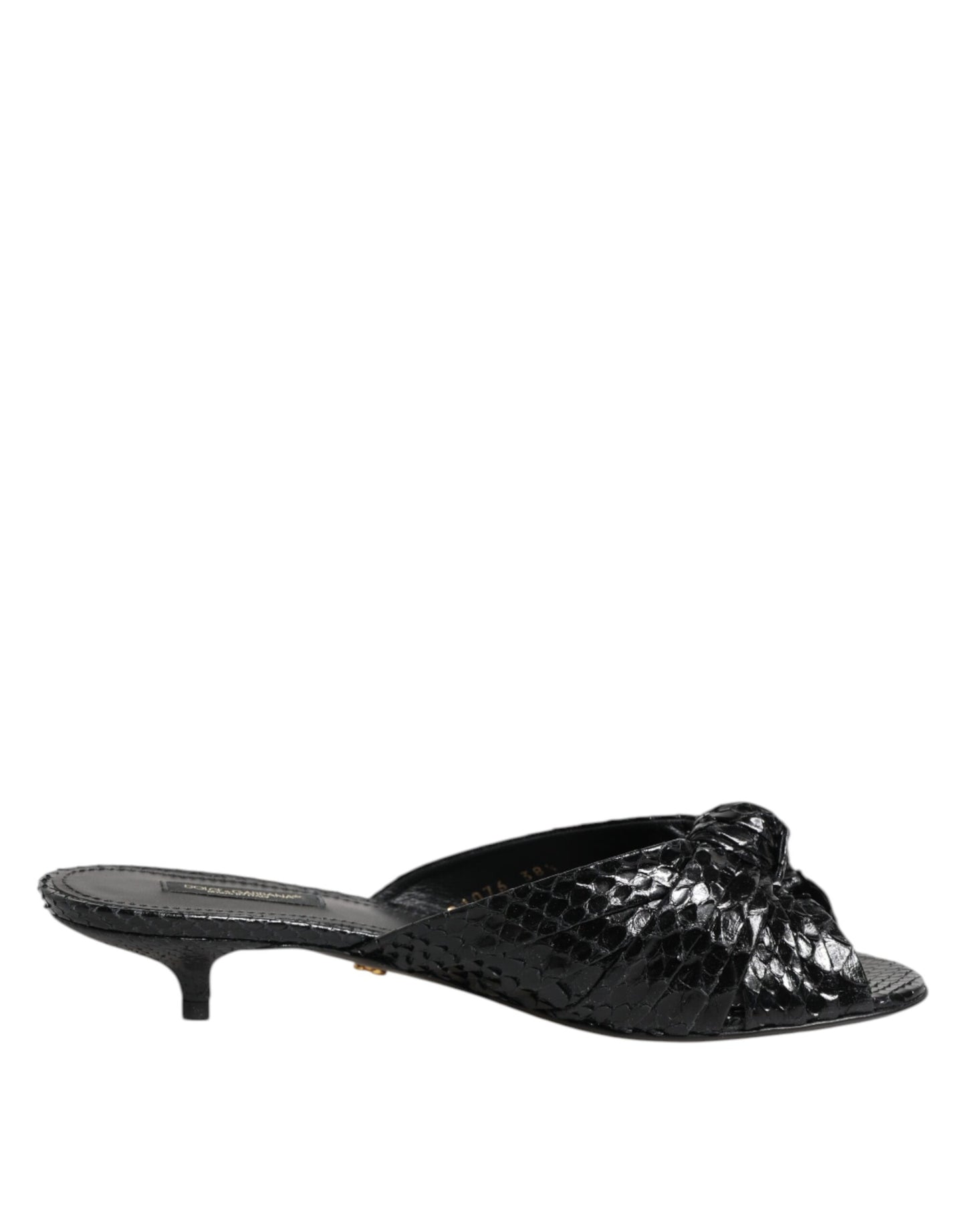 Dolce & Gabbana Black Leather Heels Slides Sandals Shoes Curated Luxury Accessories by Orvyn