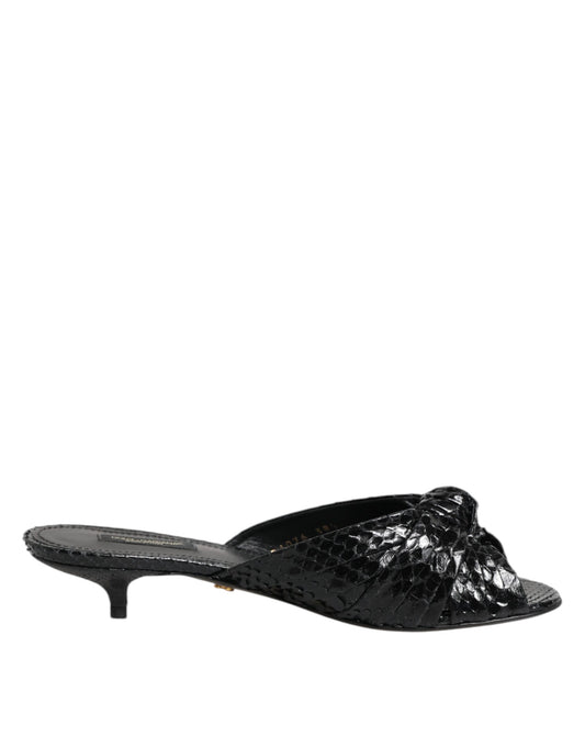 Dolce & Gabbana Black Leather Heels Slides Sandals Shoes Curated Luxury Accessories by Orvyn