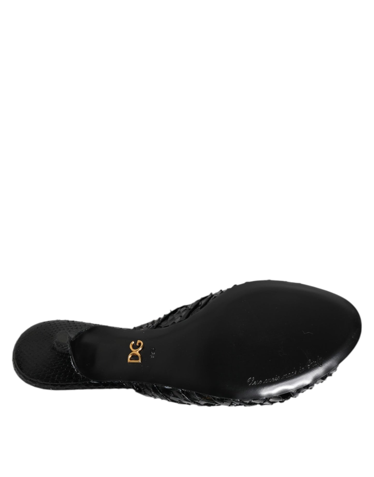 Dolce & Gabbana Black Leather Heels Slides Sandals Shoes Curated Luxury Accessories by Orvyn