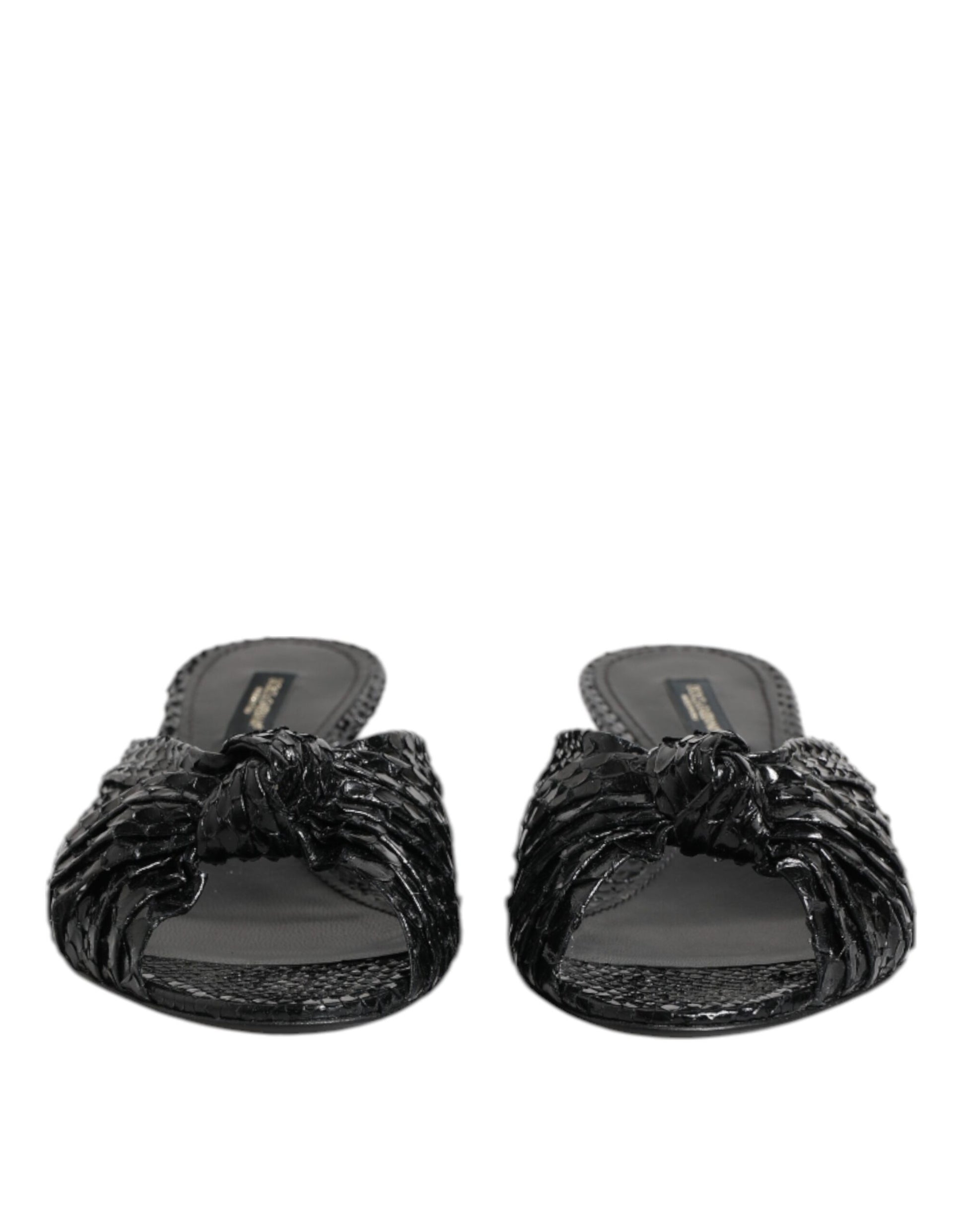 Dolce & Gabbana Black Leather Heels Slides Sandals Shoes Curated Luxury Accessories by Orvyn