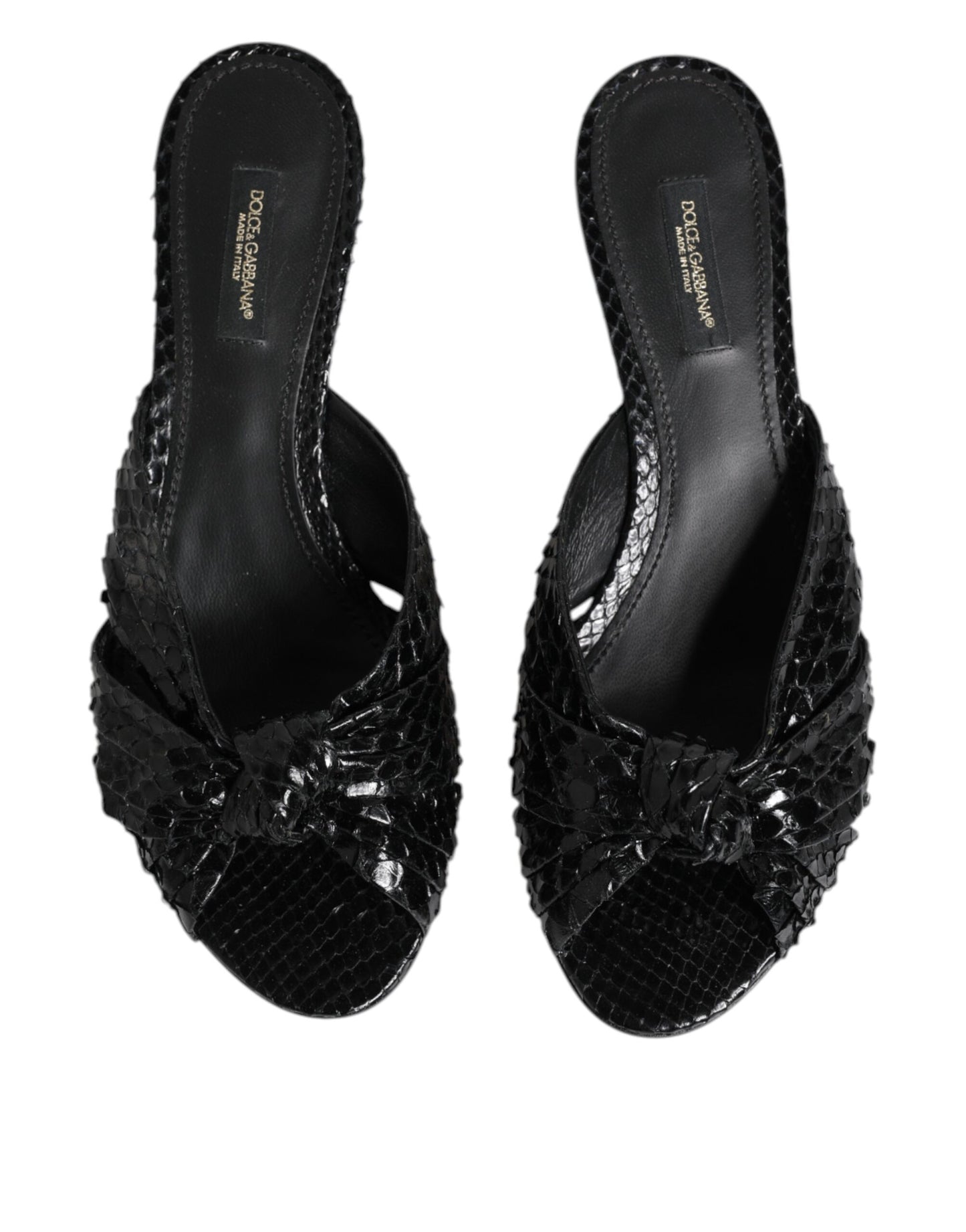 Dolce & Gabbana Black Leather Heels Slides Sandals Shoes Curated Luxury Accessories by Orvyn