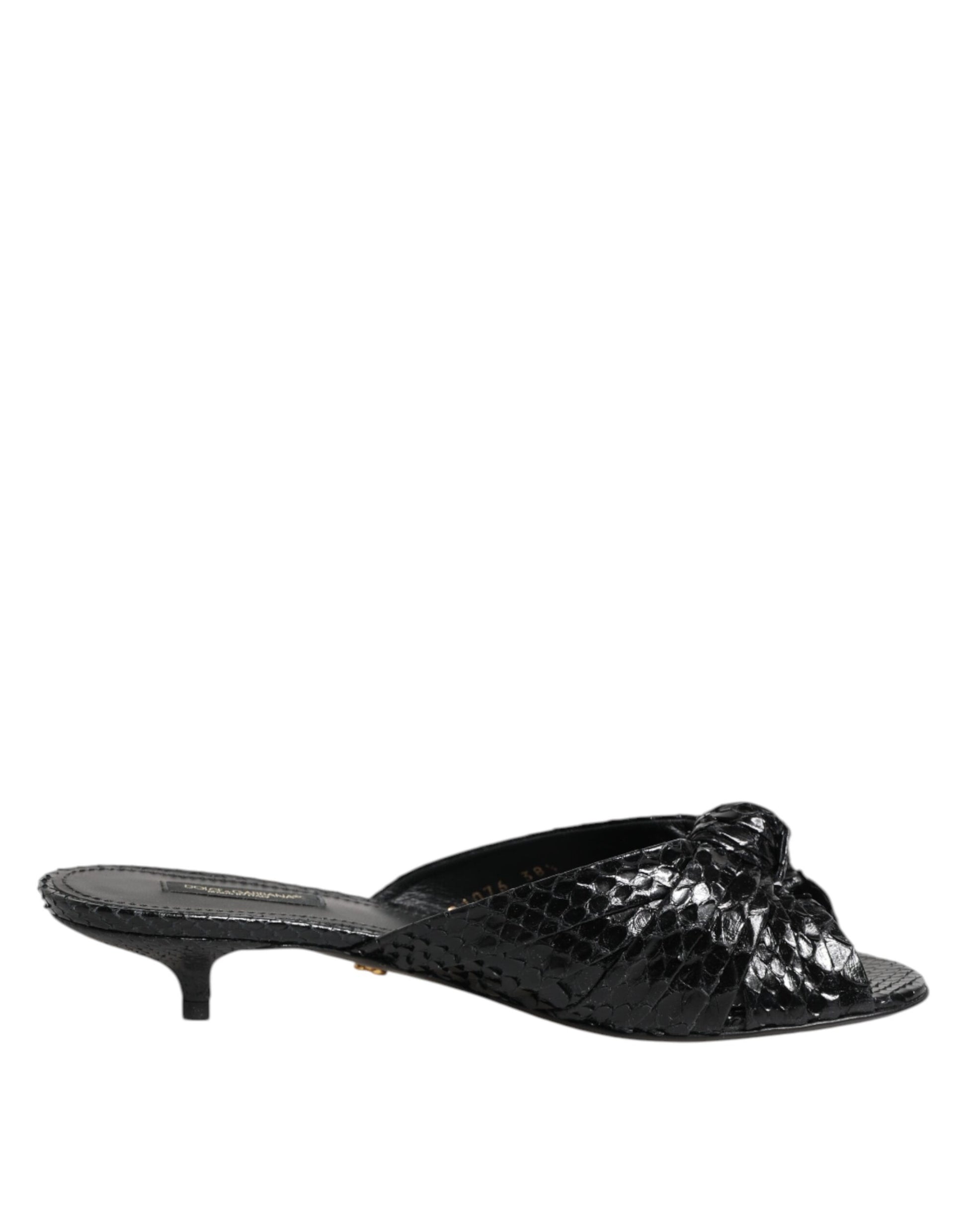 Dolce & Gabbana Black Leather Heels Slides Sandals Shoes Curated Luxury Accessories by Orvyn