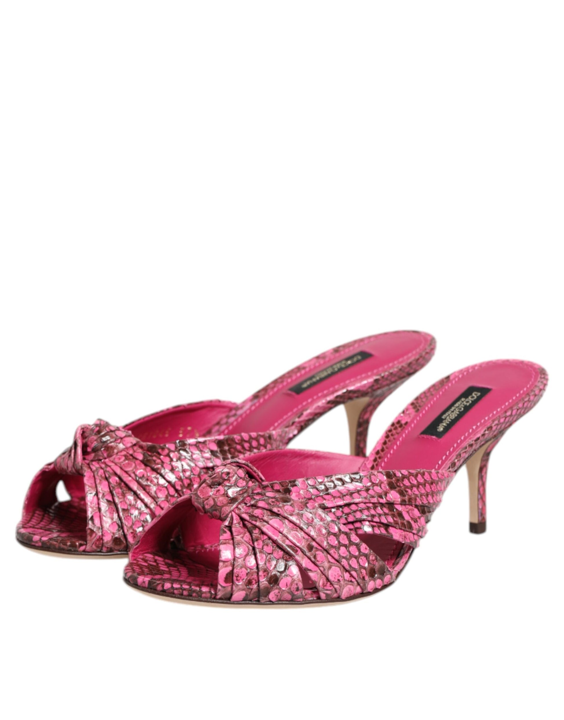 Dolce & Gabbana Pink Leather Heels Slides Sandals Shoes Curated Luxury Accessories by Orvyn