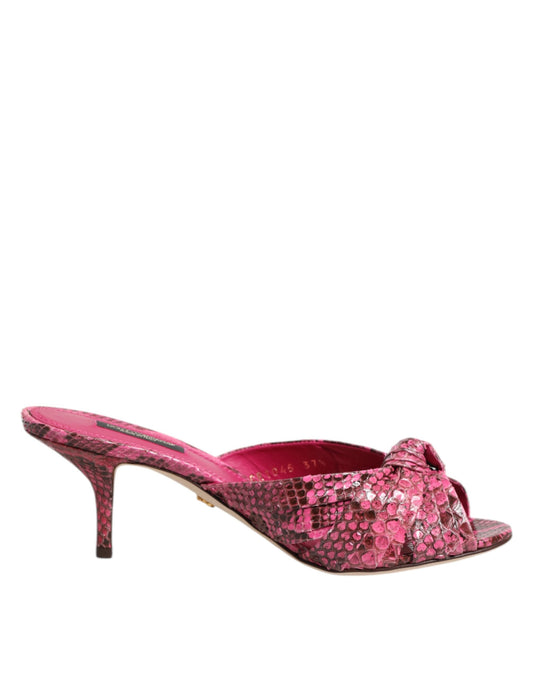 Dolce & Gabbana Pink Leather Heels Slides Sandals Shoes Curated Luxury Accessories by Orvyn
