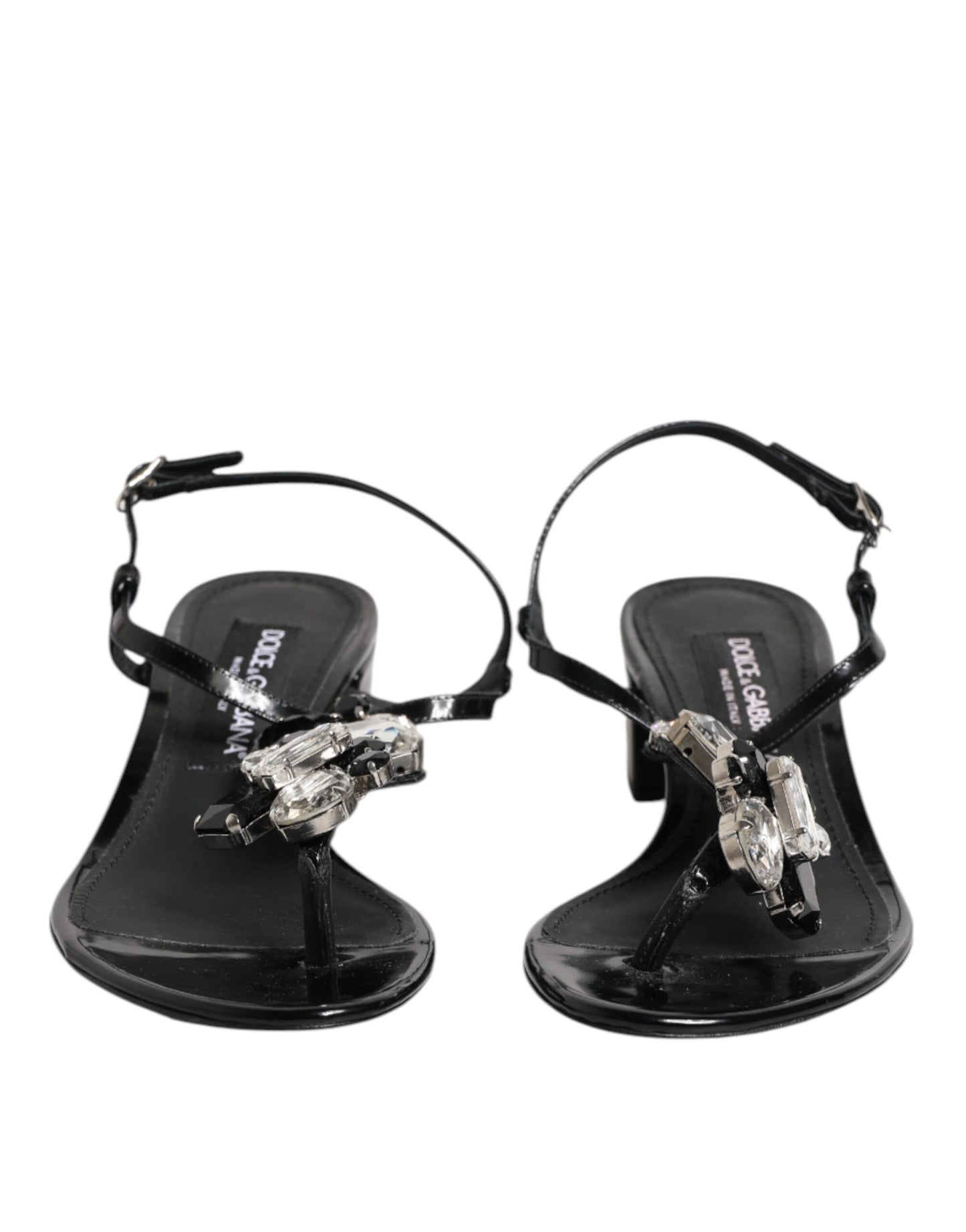 Dolce & Gabbana Black Leather Crystal Ankle Strap Sandals Shoes Curated Luxury Accessories by Orvyn