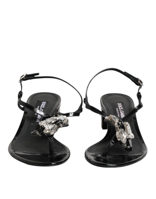 Dolce & Gabbana Black Leather Crystal Ankle Strap Sandals Shoes Curated Luxury Accessories by Orvyn