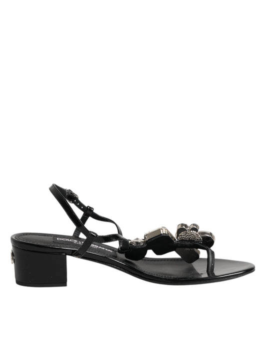 Dolce & Gabbana Black Leather Crystal Ankle Strap Sandals Shoes Curated Luxury Accessories by Orvyn