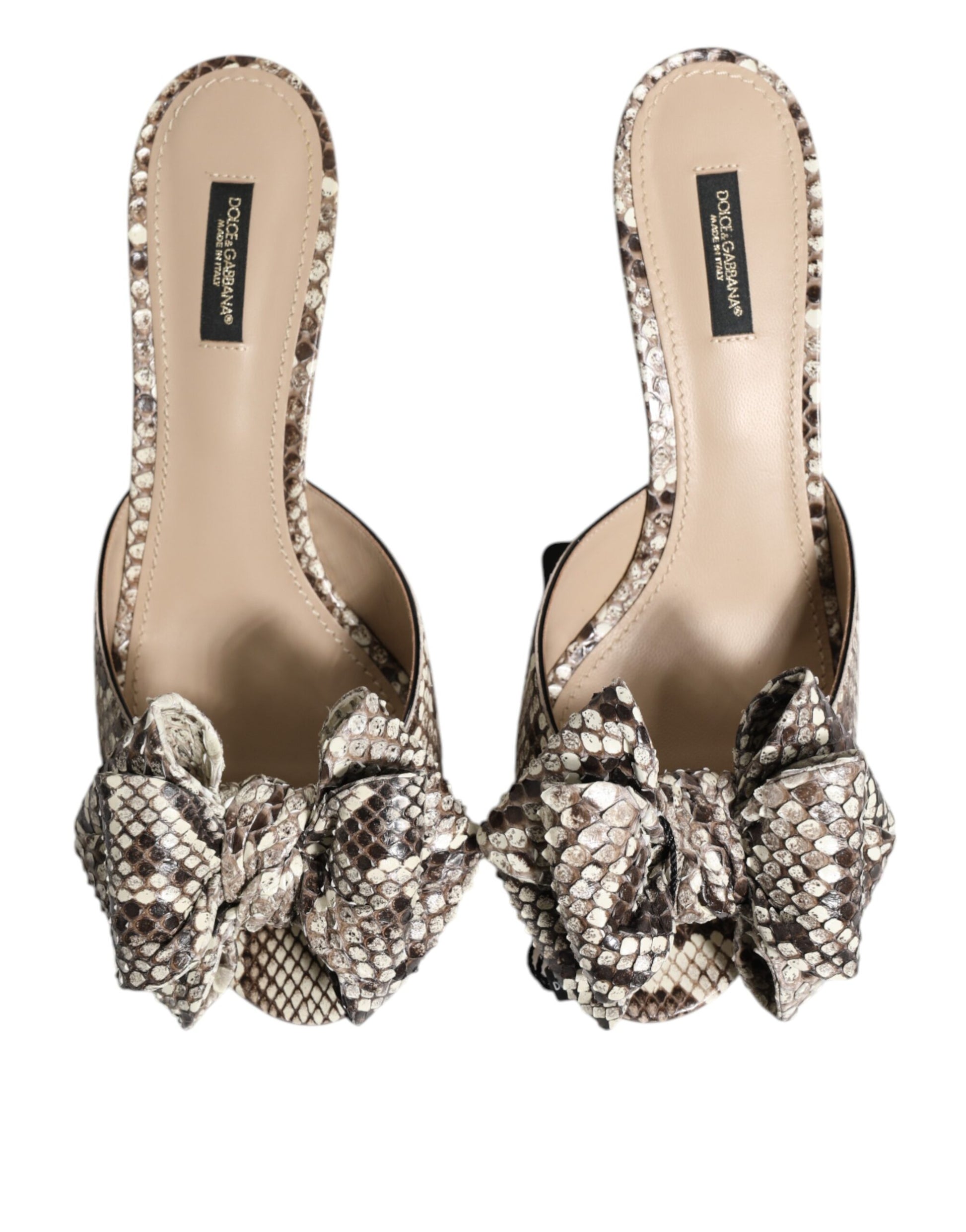 Dolce & Gabbana Multicolor Keira Bow Leather Peep Toe Mules Shoes Curated Luxury Accessories by Orvyn