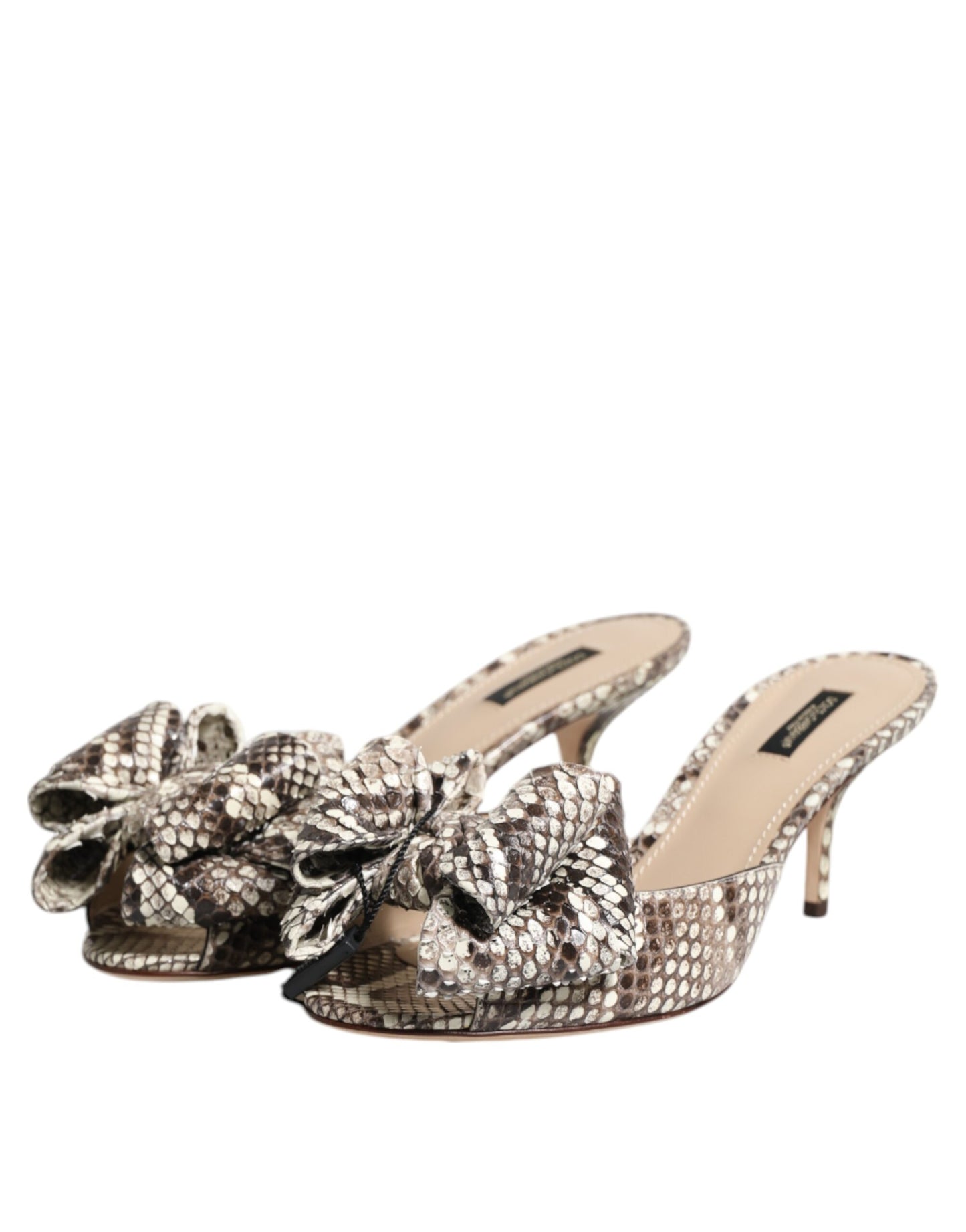 Dolce & Gabbana Multicolor Keira Bow Leather Peep Toe Mules Shoes Curated Luxury Accessories by Orvyn