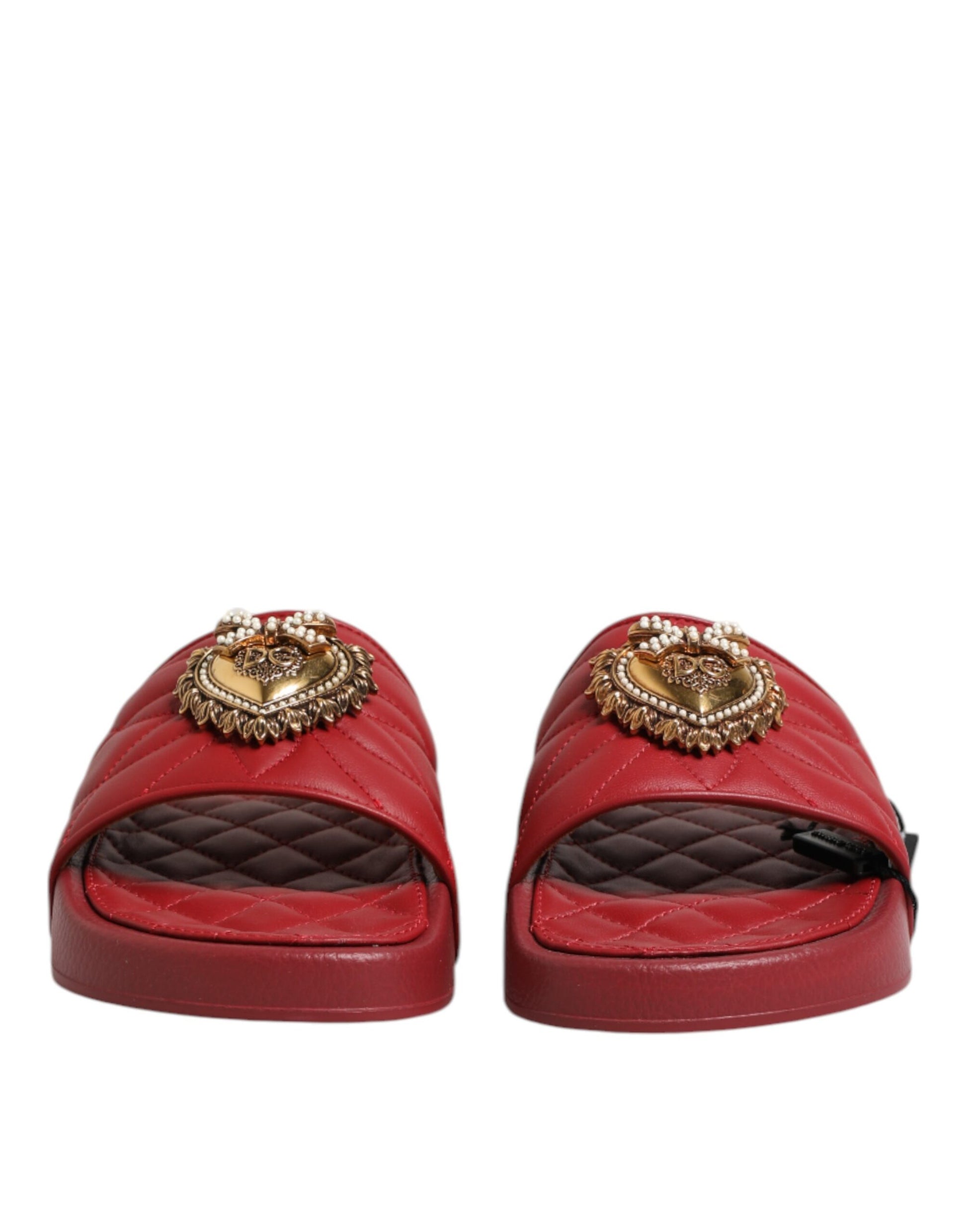 Dolce & Gabbana Red Devotion Matelassé Leather Slides Shoes Curated Luxury Accessories by Orvyn