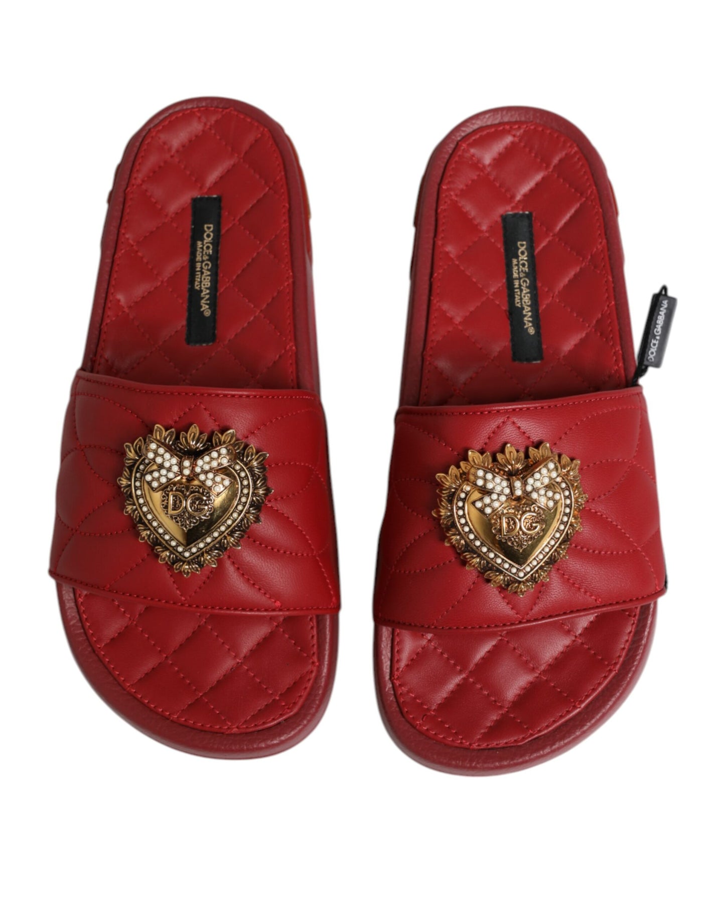 Dolce & Gabbana Red Devotion Matelassé Leather Slides Shoes Curated Luxury Accessories by Orvyn