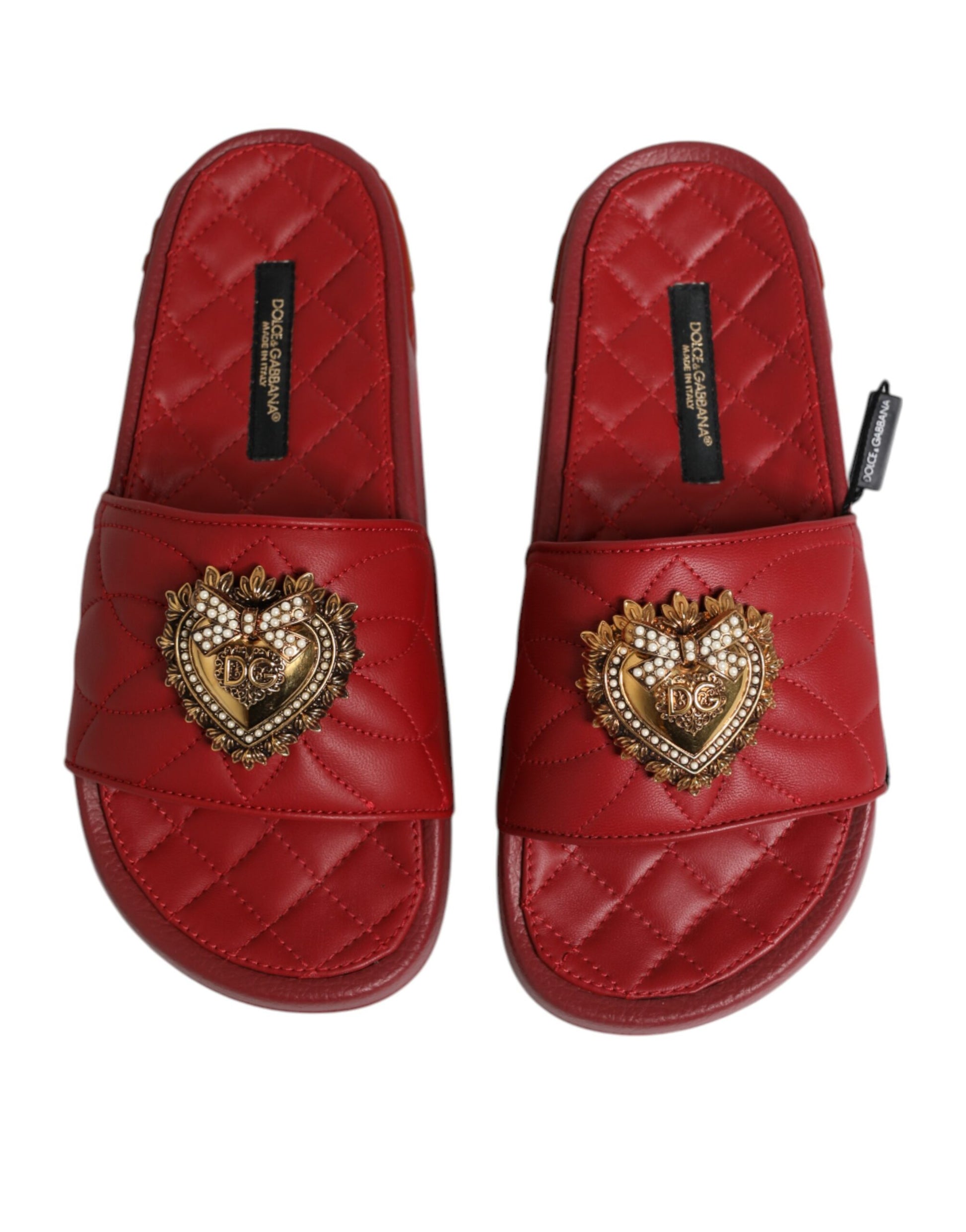 Dolce & Gabbana Red Devotion Matelassé Leather Slides Shoes Curated Luxury Accessories by Orvyn