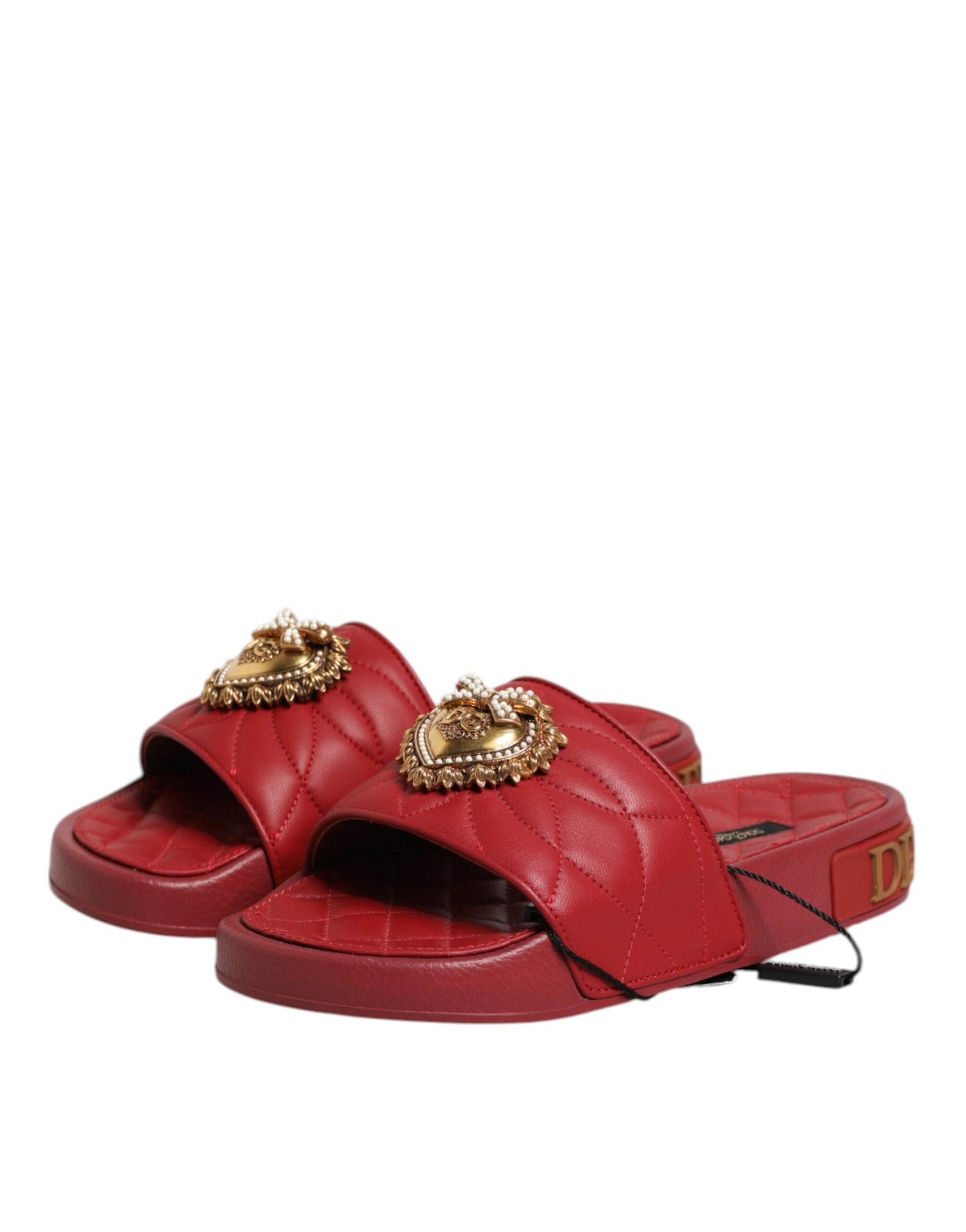 Dolce & Gabbana Red Devotion Matelassé Leather Slides Shoes Curated Luxury Accessories by Orvyn