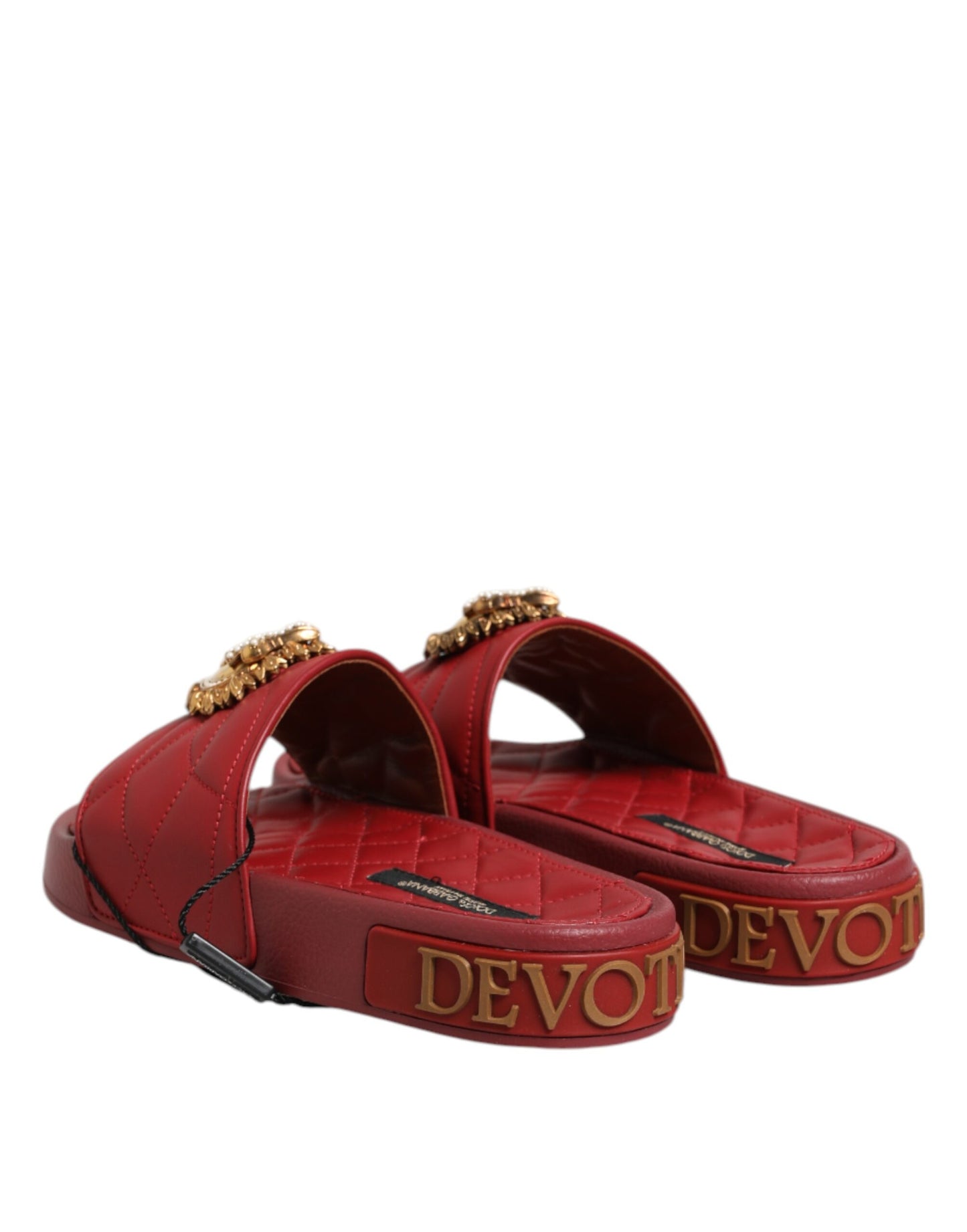 Dolce & Gabbana Red Devotion Matelassé Leather Slides Shoes Curated Luxury Accessories by Orvyn