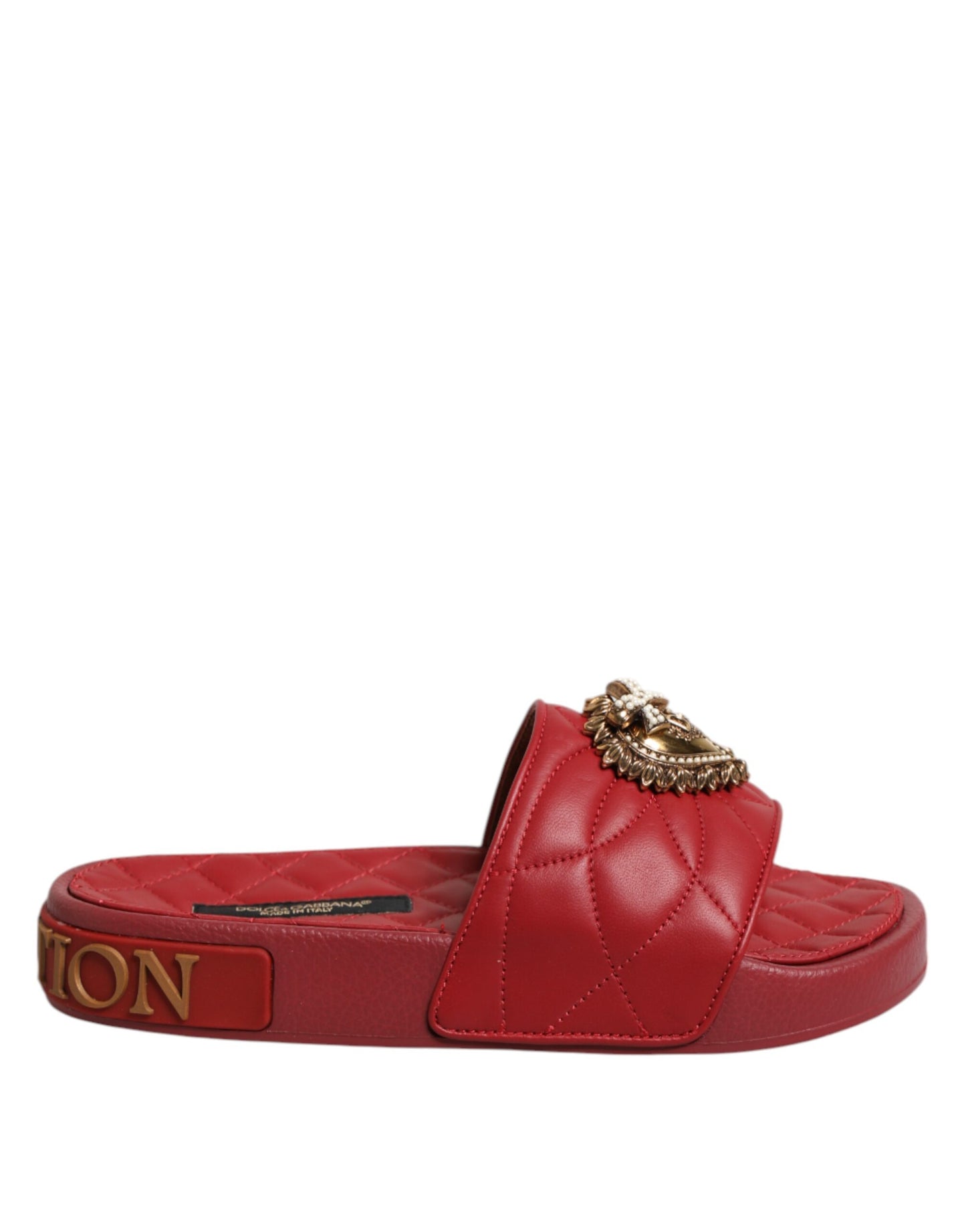 Dolce & Gabbana Red Devotion Matelassé Leather Slides Shoes Curated Luxury Accessories by Orvyn