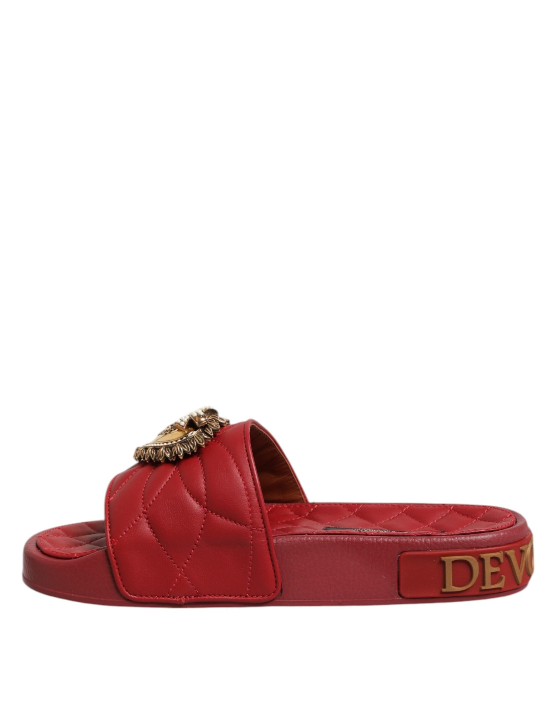 Dolce & Gabbana Red Devotion Matelassé Leather Slides Shoes Curated Luxury Accessories by Orvyn