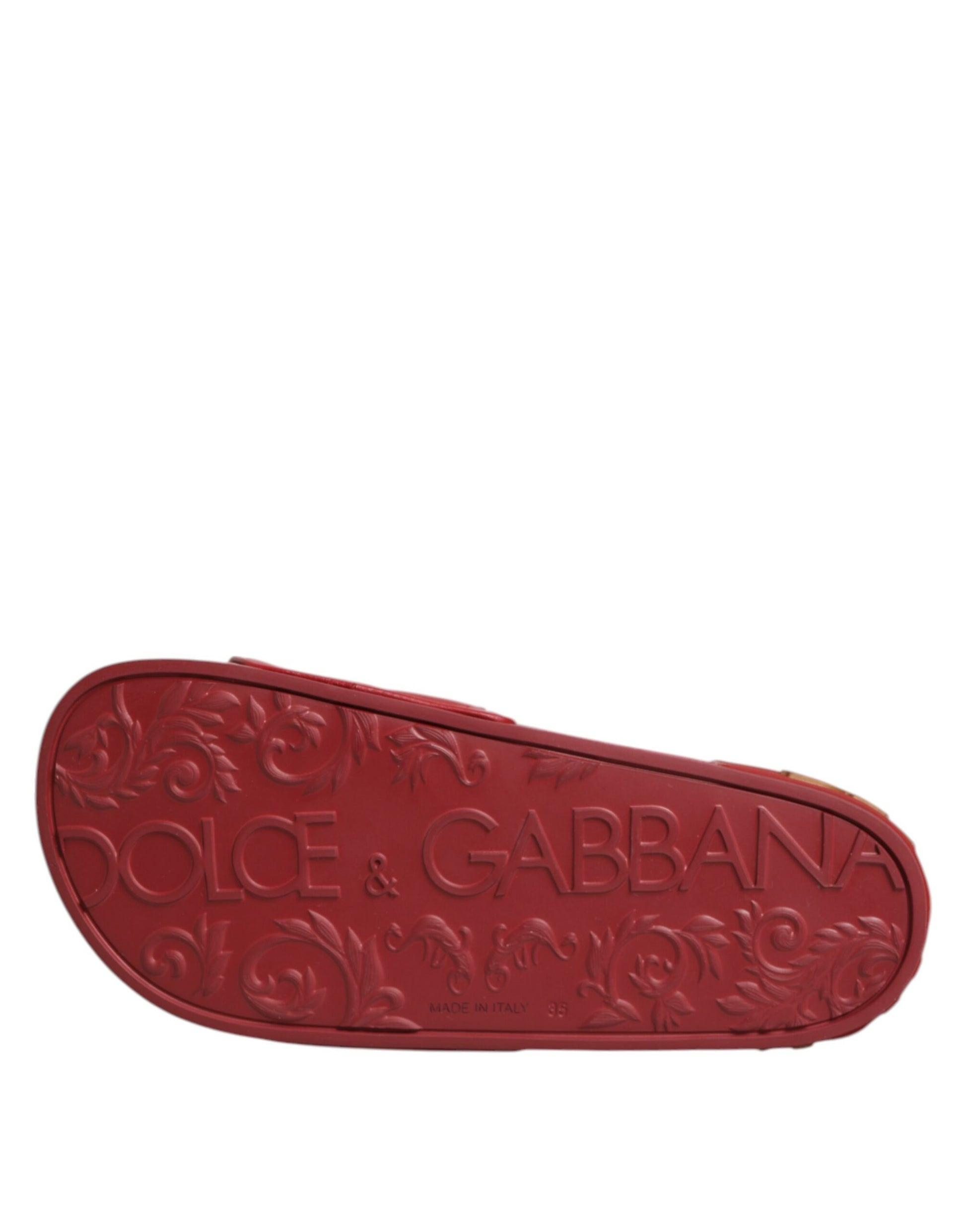 Dolce & Gabbana Red Devotion Matelassé Leather Slides Shoes Curated Luxury Accessories by Orvyn