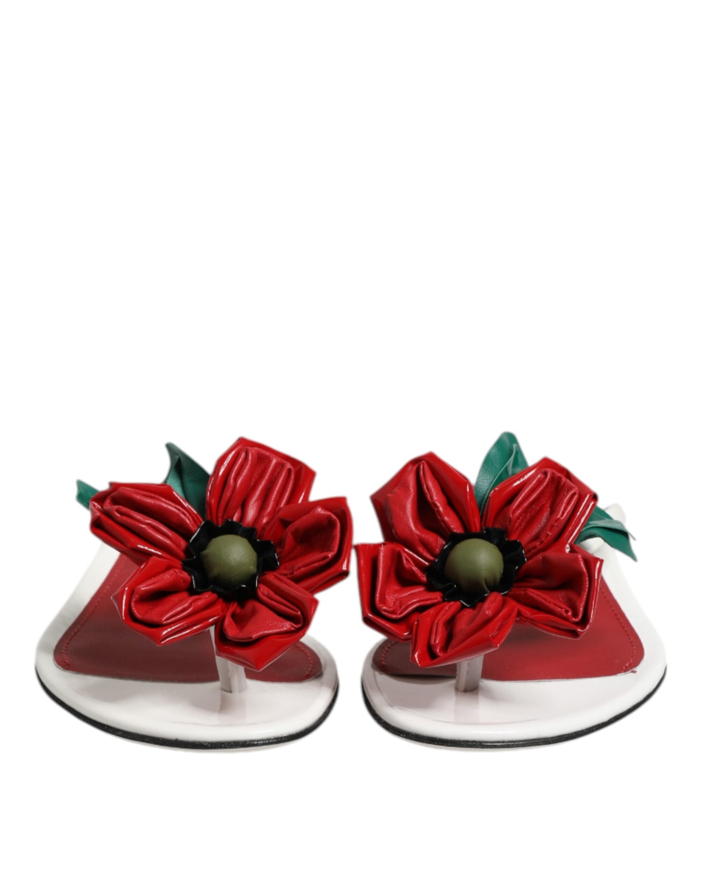 Dolce & Gabbana Red White KEIRA Flower Leather Sandals Shoes Curated Luxury Accessories by Orvyn