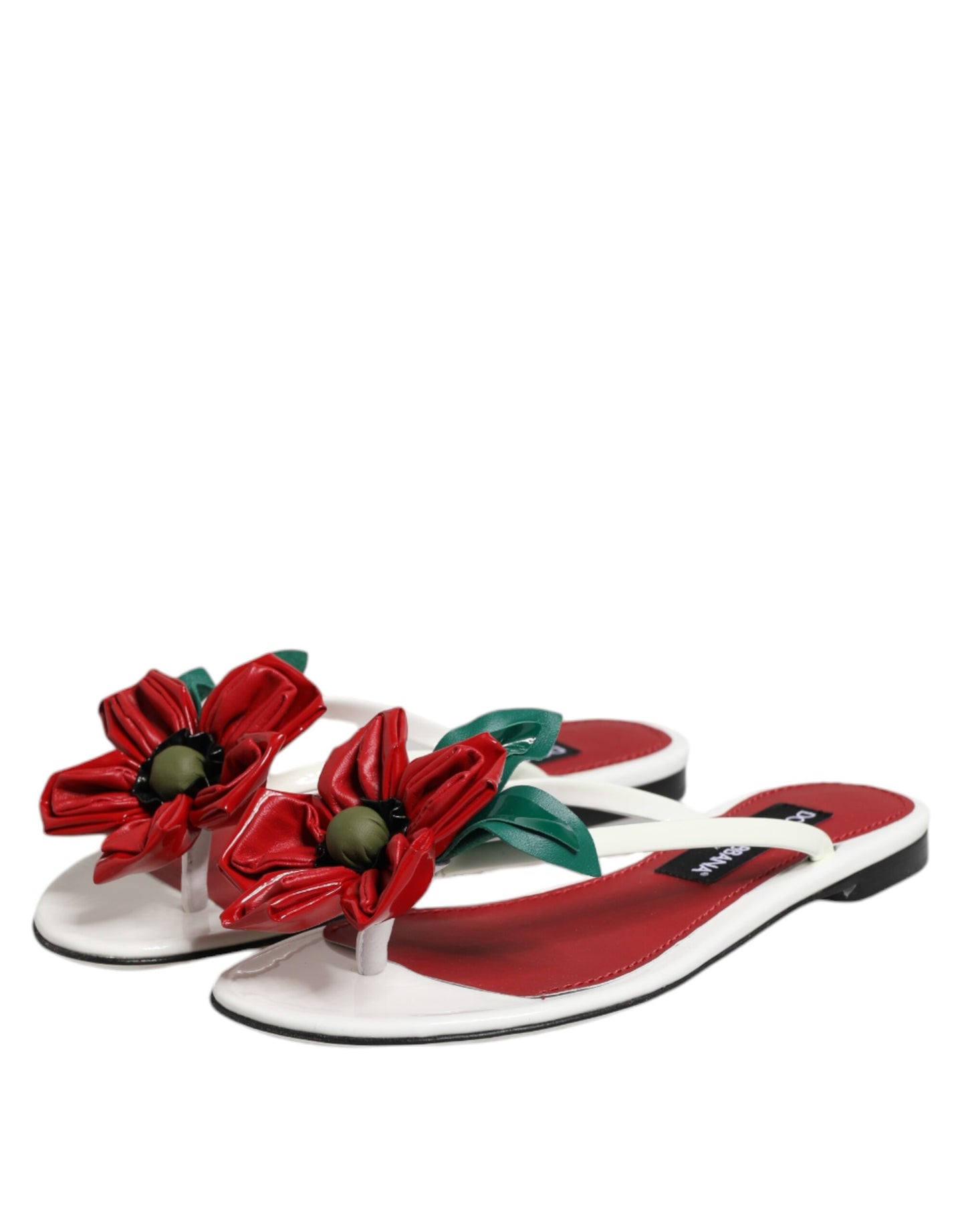 Dolce & Gabbana Red White KEIRA Flower Leather Sandals Shoes Curated Luxury Accessories by Orvyn
