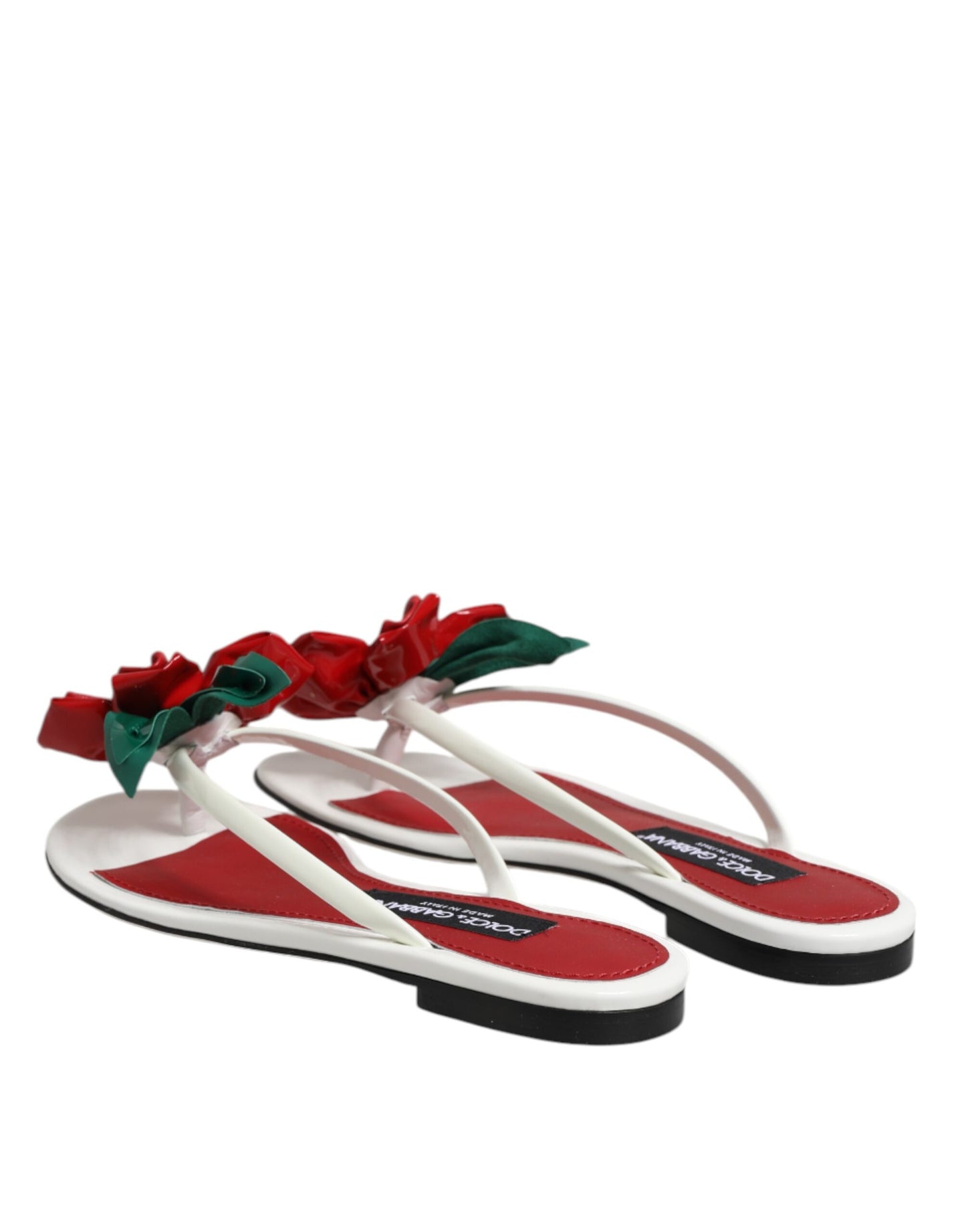 Dolce & Gabbana Red White KEIRA Flower Leather Sandals Shoes Curated Luxury Accessories by Orvyn