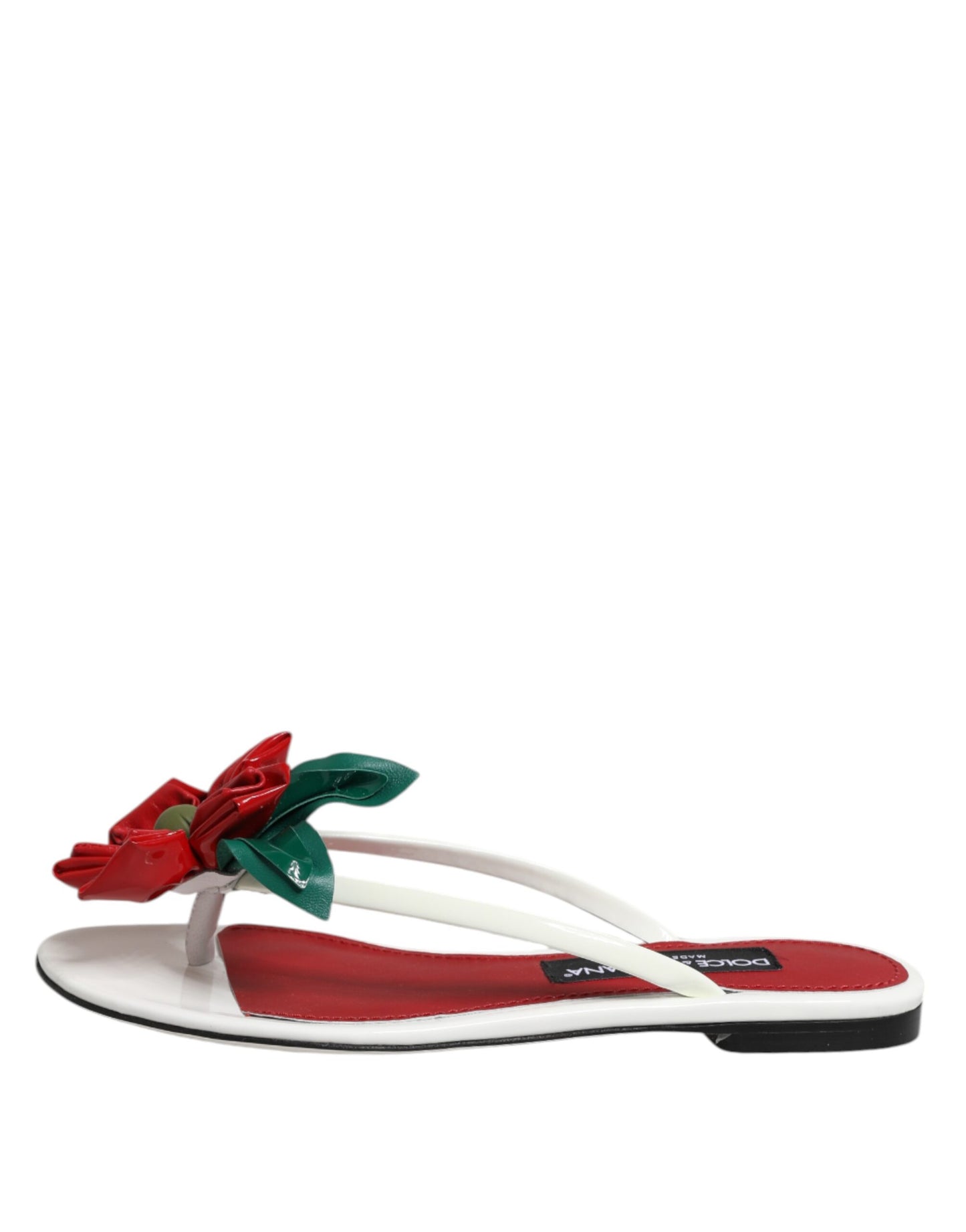 Dolce & Gabbana Red White KEIRA Flower Leather Sandals Shoes Curated Luxury Accessories by Orvyn