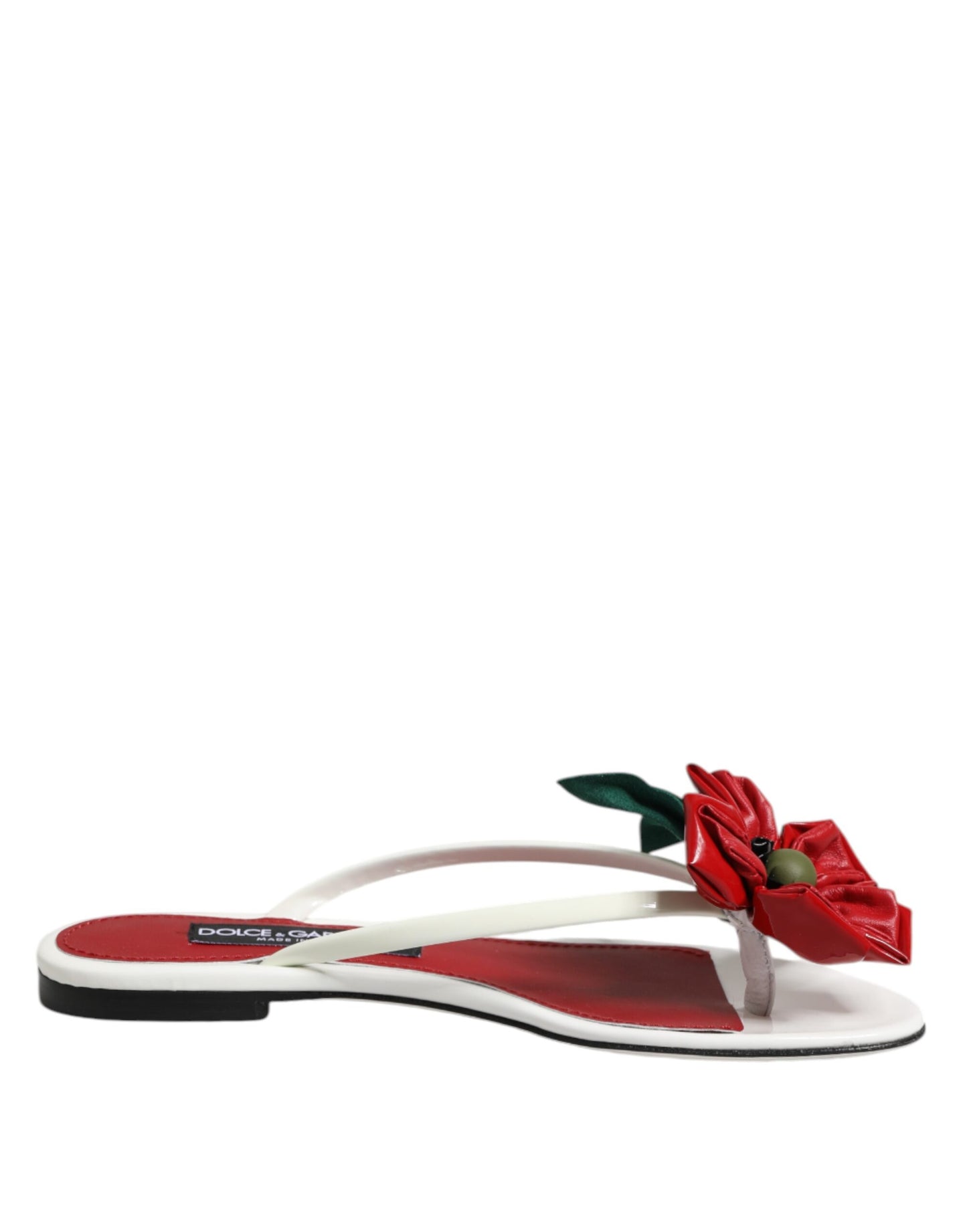 Dolce & Gabbana Red White KEIRA Flower Leather Sandals Shoes Curated Luxury Accessories by Orvyn