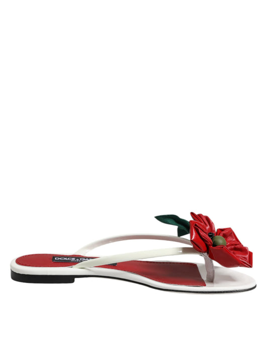 Dolce & Gabbana Red White KEIRA Flower Leather Sandals Shoes Curated Luxury Accessories by Orvyn