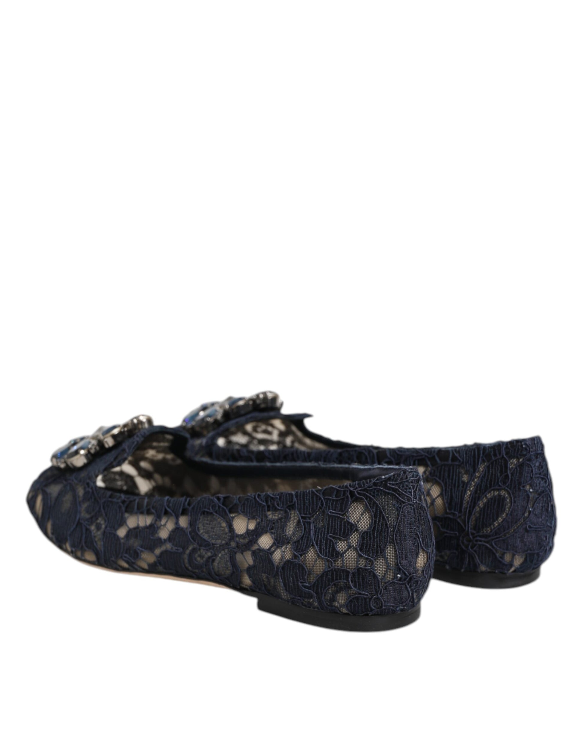 Dolce & Gabbana Blue Taormina Lace Crystals Flats Shoes Curated Luxury Accessories by Orvyn